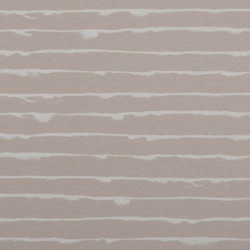 Beige textile panel featuring irregular, slightly distressed white horizontal stripes; stripes repeat across the surface, creating a minimalist, softly textured pattern on a flat, evenly lit neutral background.
