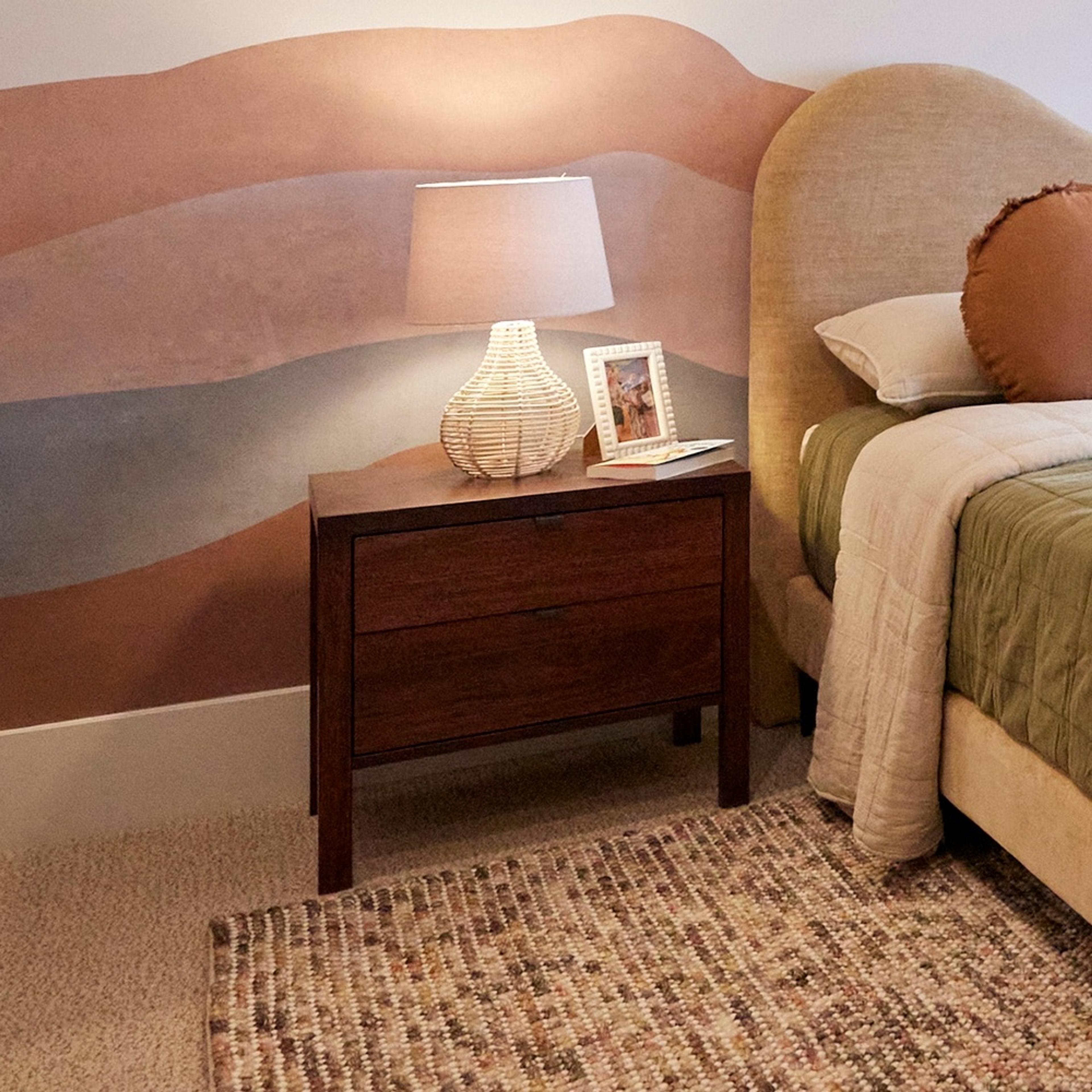 Lifestyle image of the  City X Bedside Table (2 Drawer), Chocolate from Forty Winks
