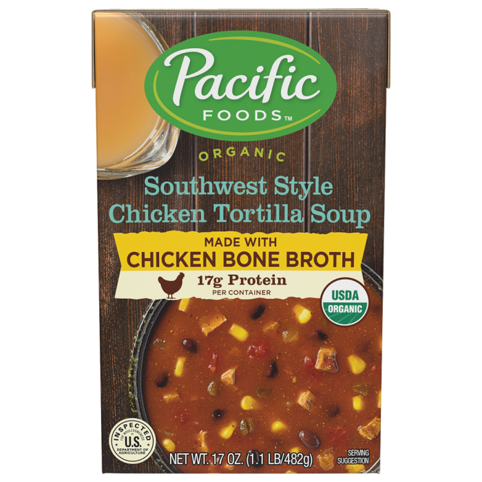 Organic Southwest Style Chicken Tortilla Soup with Chicken Bone Broth