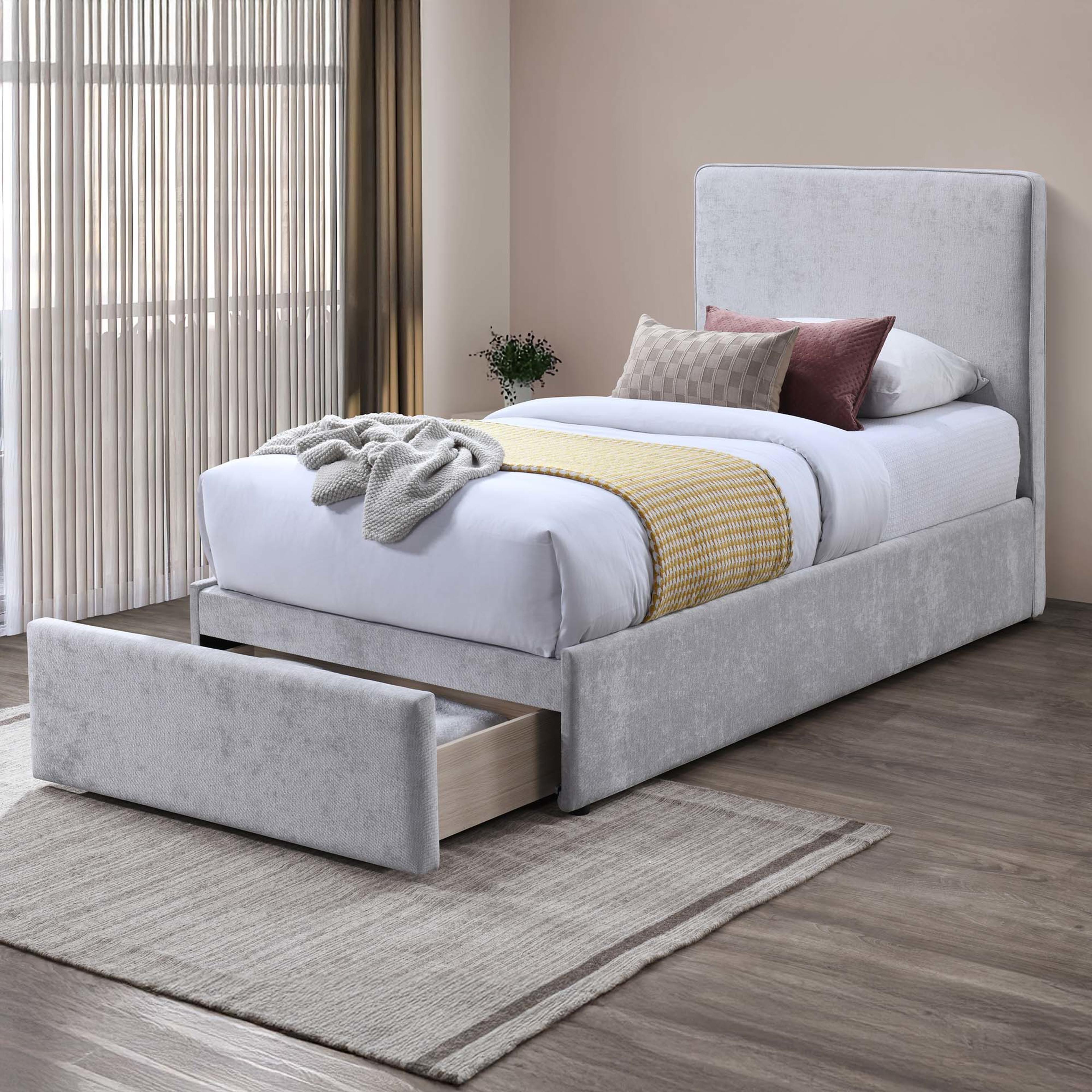 Lifestyle image of the Orlando Bed Frame, Drawer Base, Stone from Forty Winks