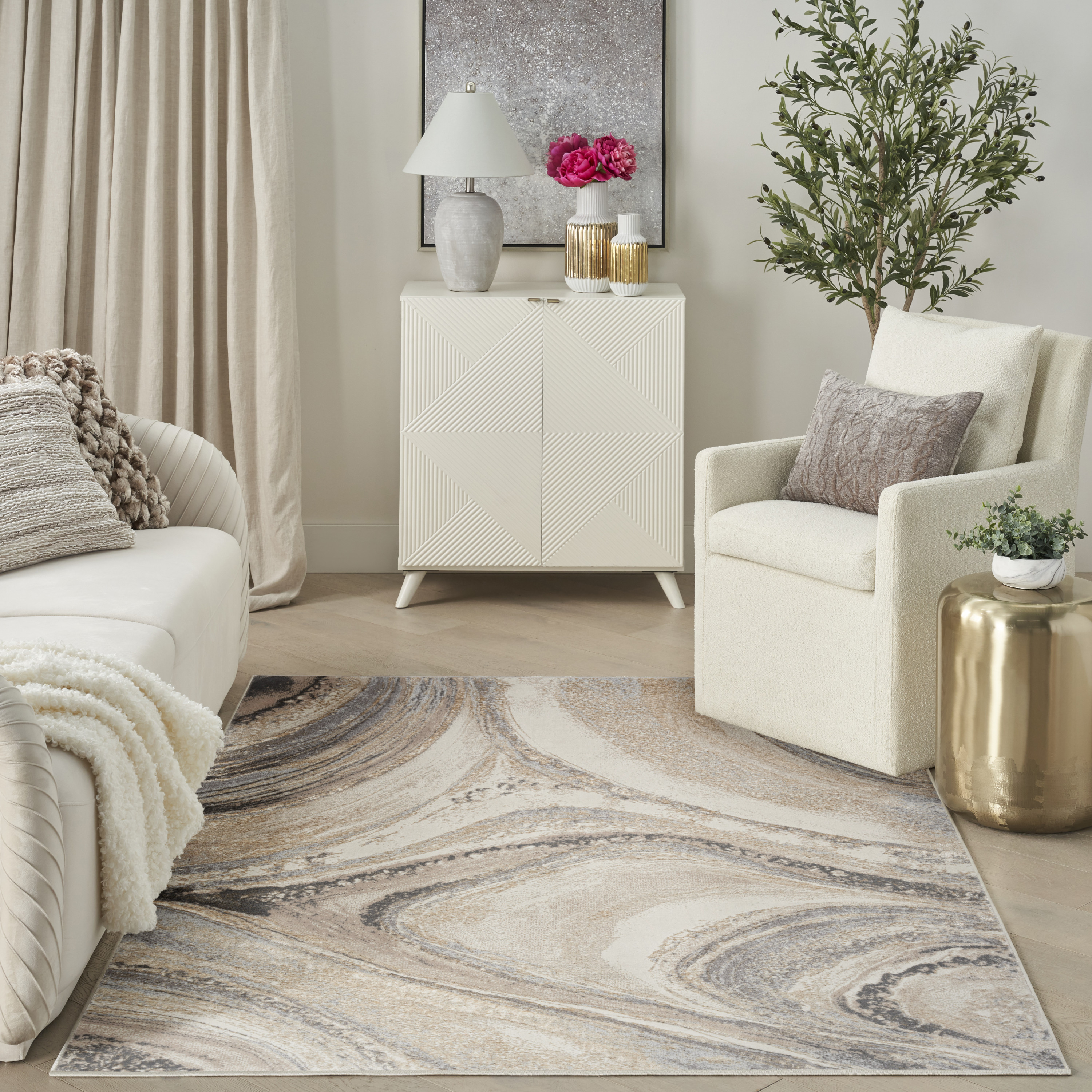 Nourison Splash 5'3" x 7'3" Cream Grey Modern Indoor Rug