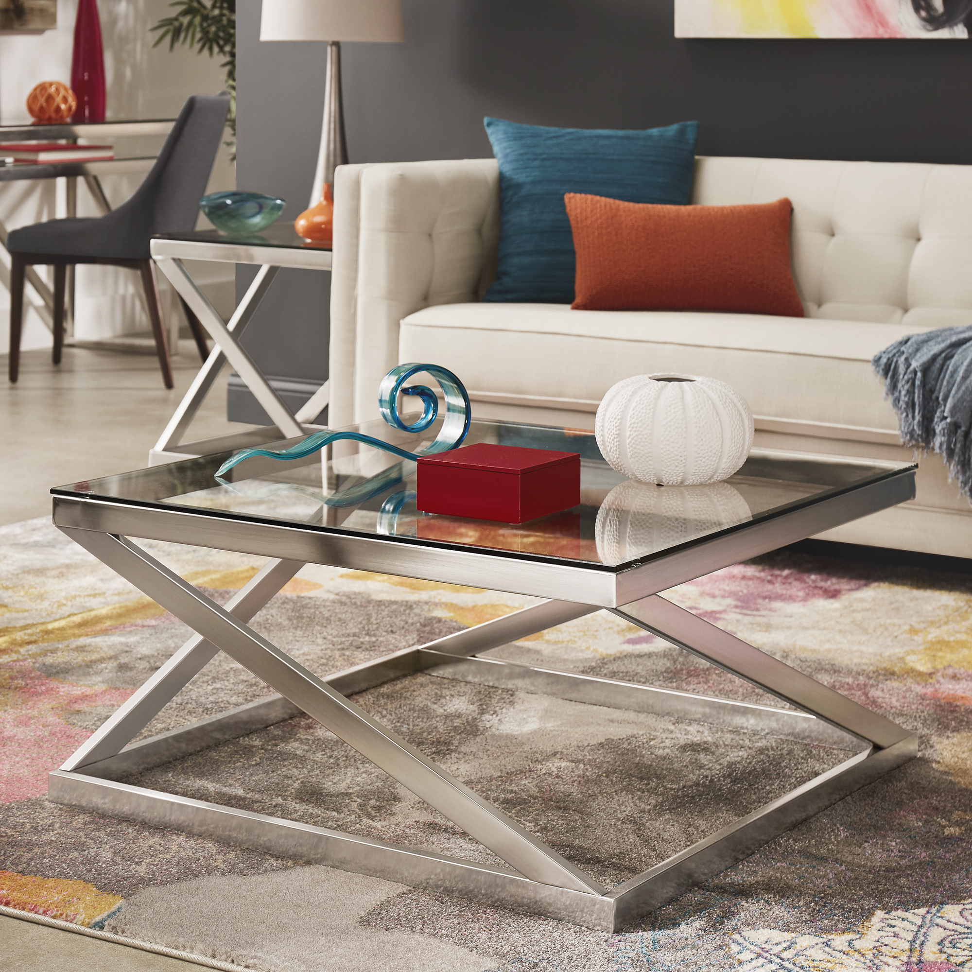 Brushed Nickel Square Coffee Table