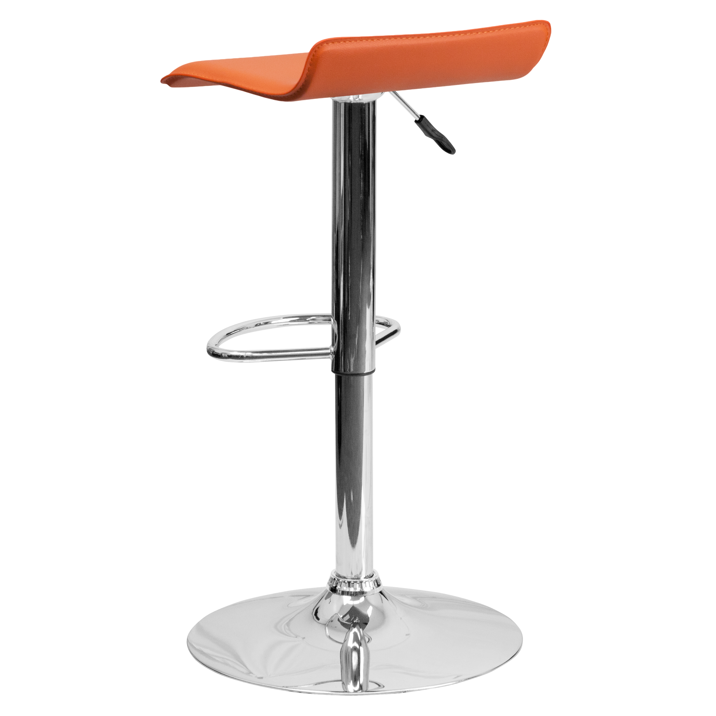 Taburete de bar de vinilo negro altura ajustable con asiento ondulado sólido - Imagen 18 de 31