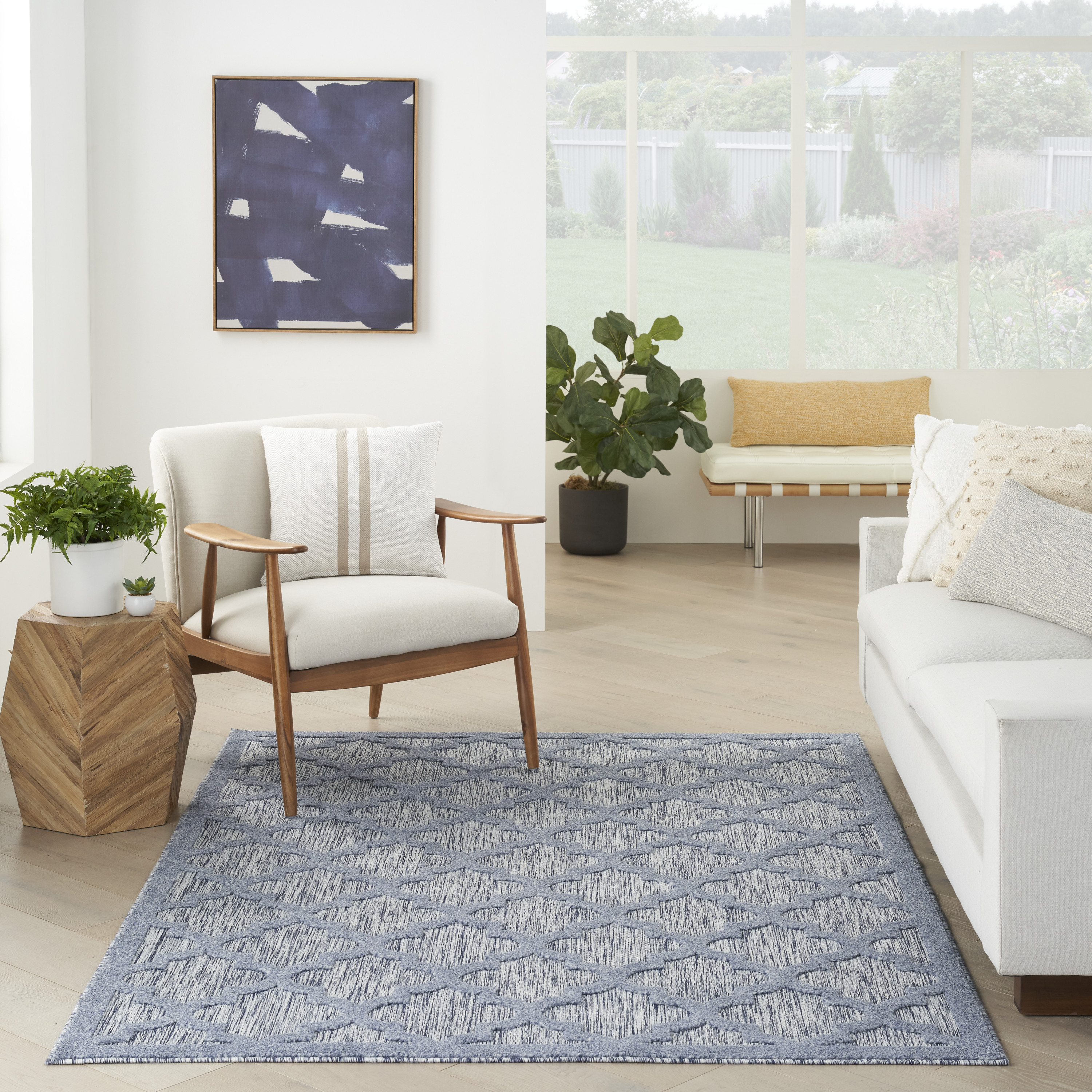 Nourison Easy Care 5' x 7' Denim Blue Modern Rug
