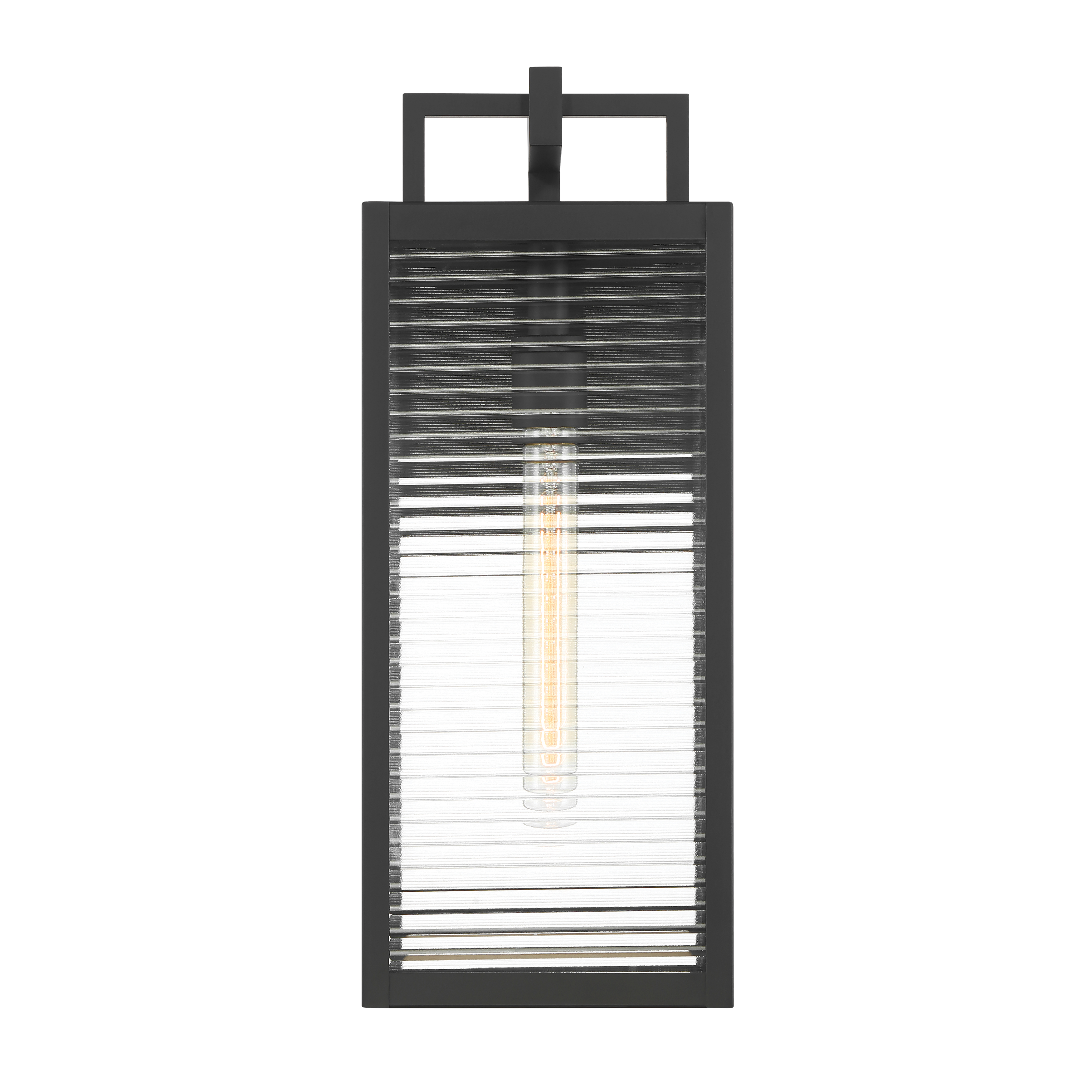 1-Light Outdoor Wall Sconce - Dark Matte Black with Clear Ribbed Glass - alternate view