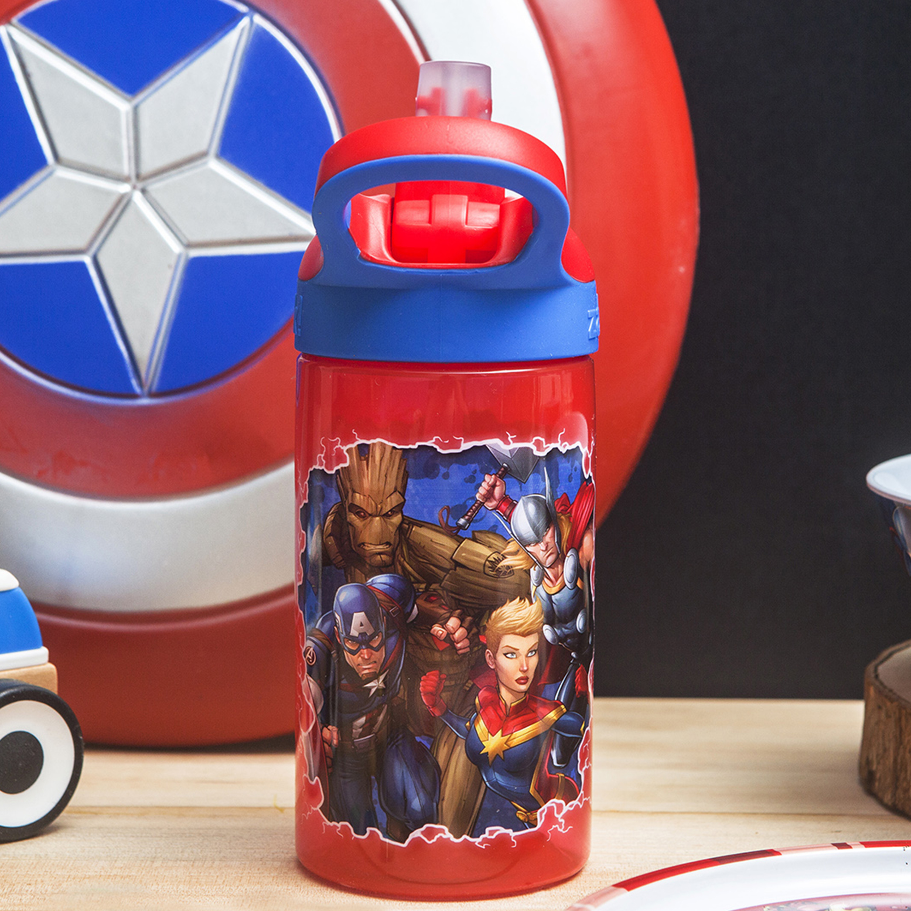 Marvel Comics Kids Plate, Bowl, Tumbler, Water Bottle and Flatware Set, Spider-Man, Captain America and Friends, 6-piece set slideshow image 4
