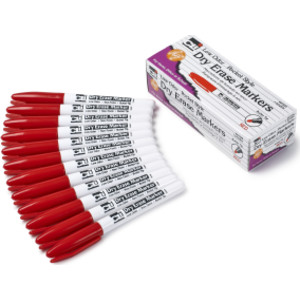 Dry Erase Markers, Pocket Style, Red, Bullet Tip, Pack of 12