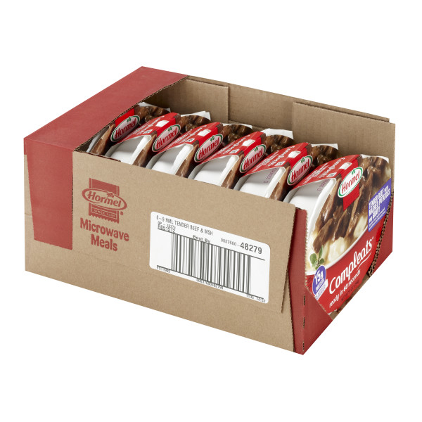 HORMEL(r) COMPLEATS(r) Beef Tips & Mashed Potatoes,  6/9oz. . C1RM - Front Right Open Case (Hi Res)