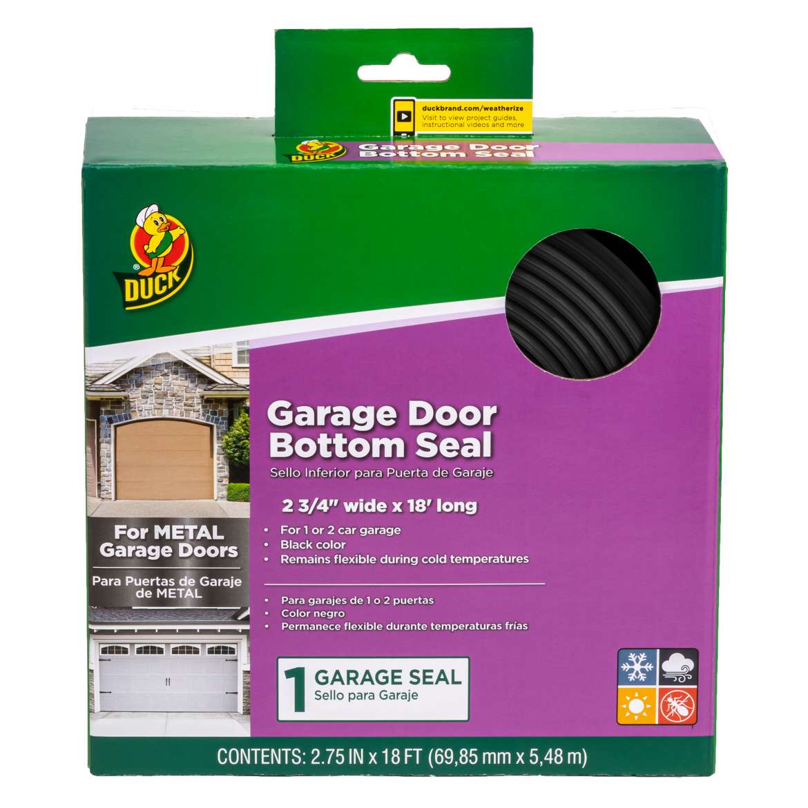 Duck® Brand Garage Door Bottom Seal for Metal Doors - Black, 2.75 in. x 18 ft.