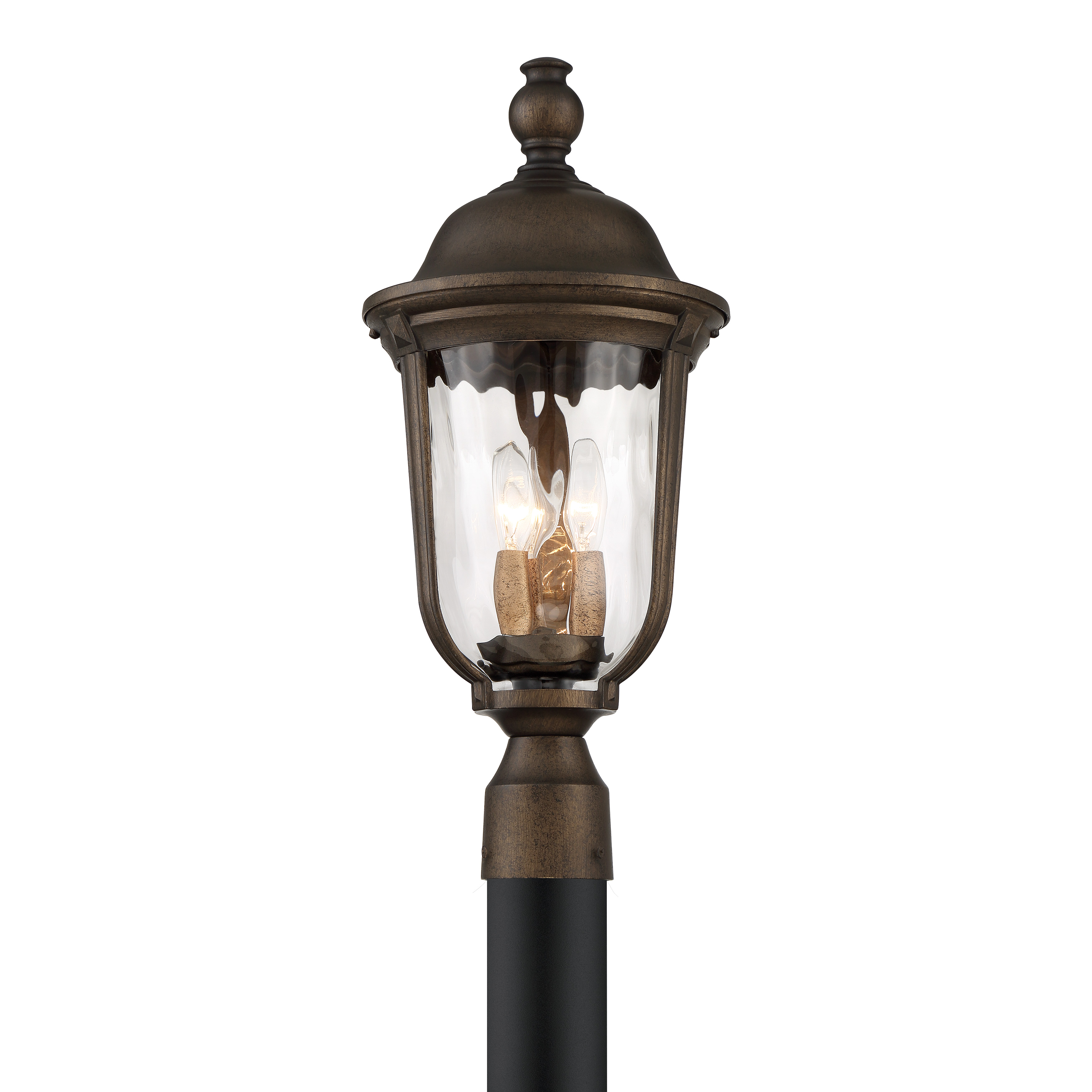 3 Light Post Mount in Tauira Bronze and Alder Silver Finish with Clear Hammered Glass - alternate view