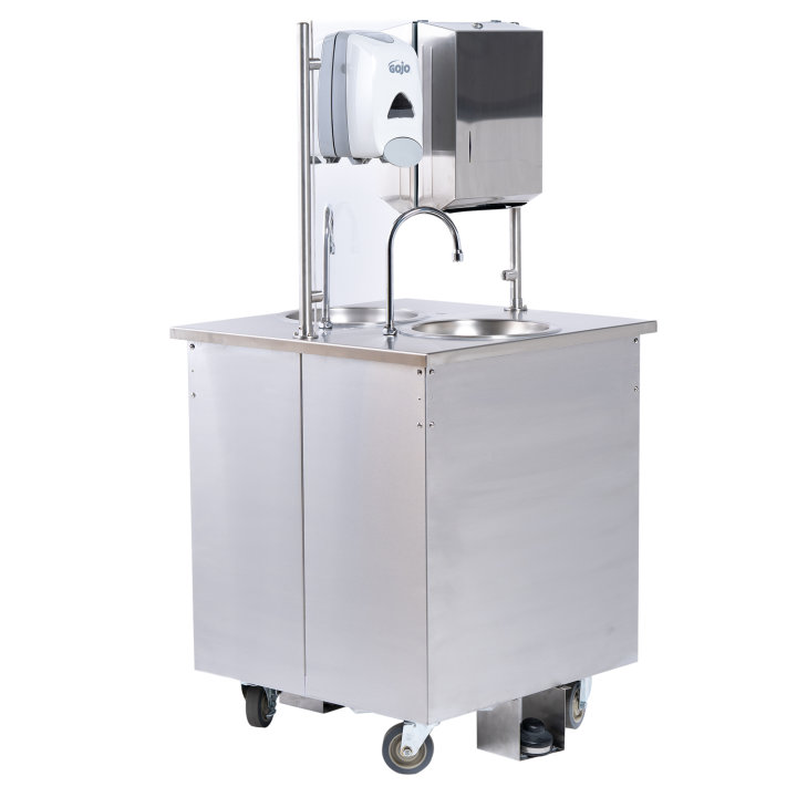 Double sided hand washing station with fresh and grey water portable tanks