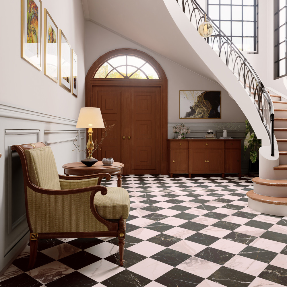 Reve Checker Noir with Rose 11-3/4 in. x 11-3/4 in. Porcelain Floor and Wall Tile