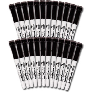 Dry Erase Student Markers with Erasers, Fine Point, Black, Pack of 24