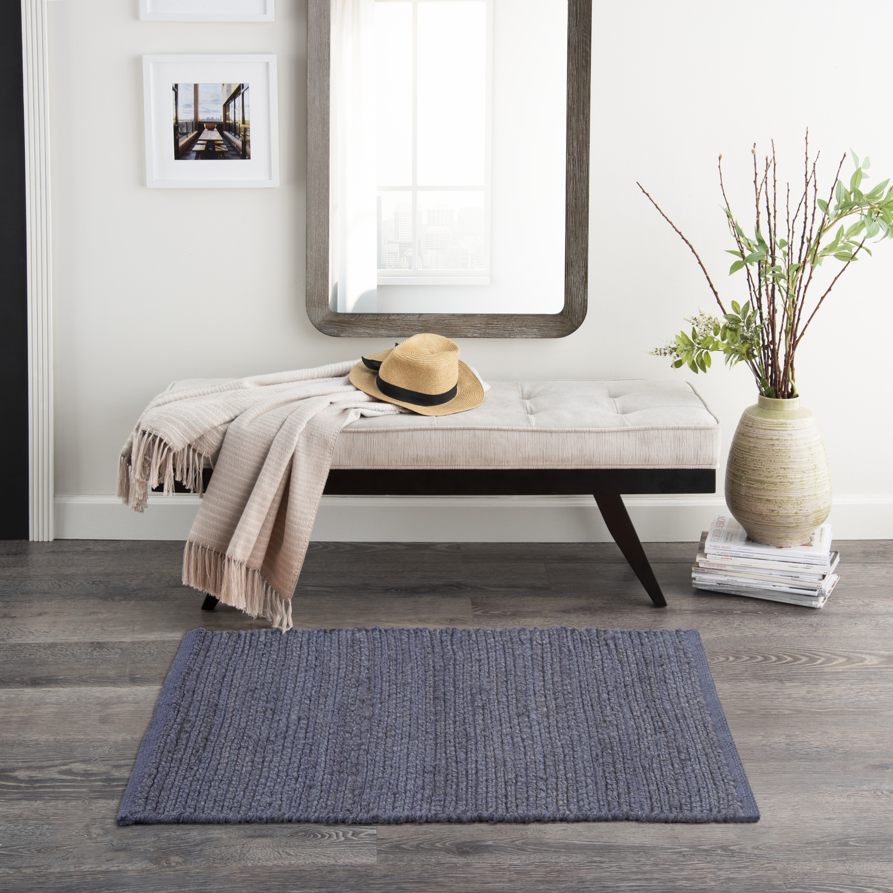 Nourison Natural Jute 3' x 5' Navy Farmhouse Indoor Rug