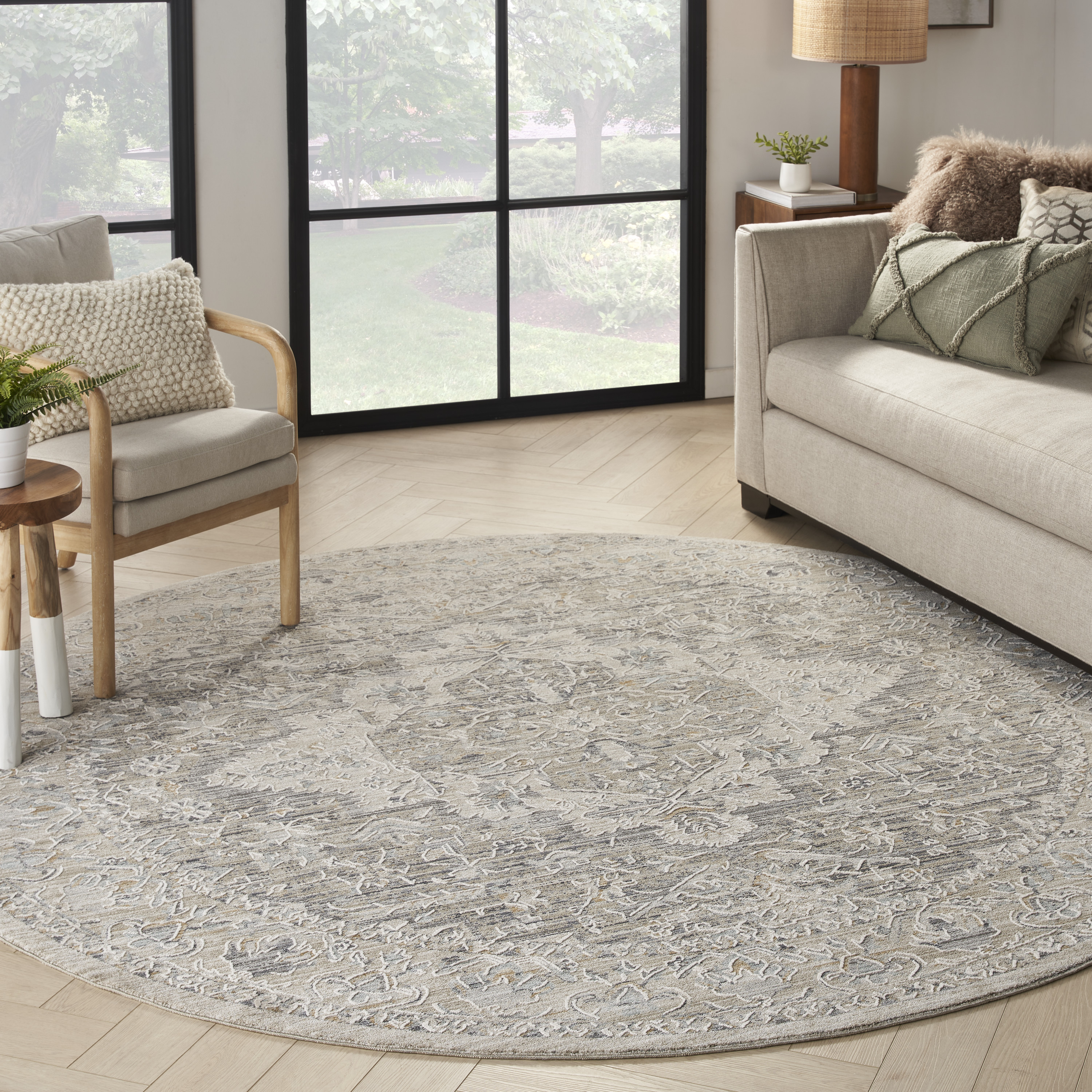 Nourison Lynx 7’10” x Round Ivory Taupe Vintage Indoor Rug