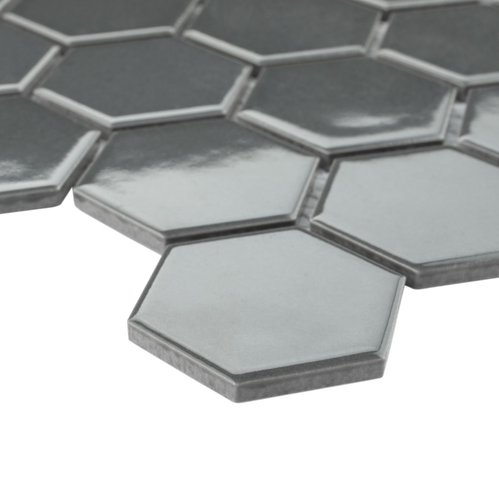 Metro 2″ Hex Glossy Grey 11-1/8 in. x 12-5/8 in. Porcelain Mosaic Tile