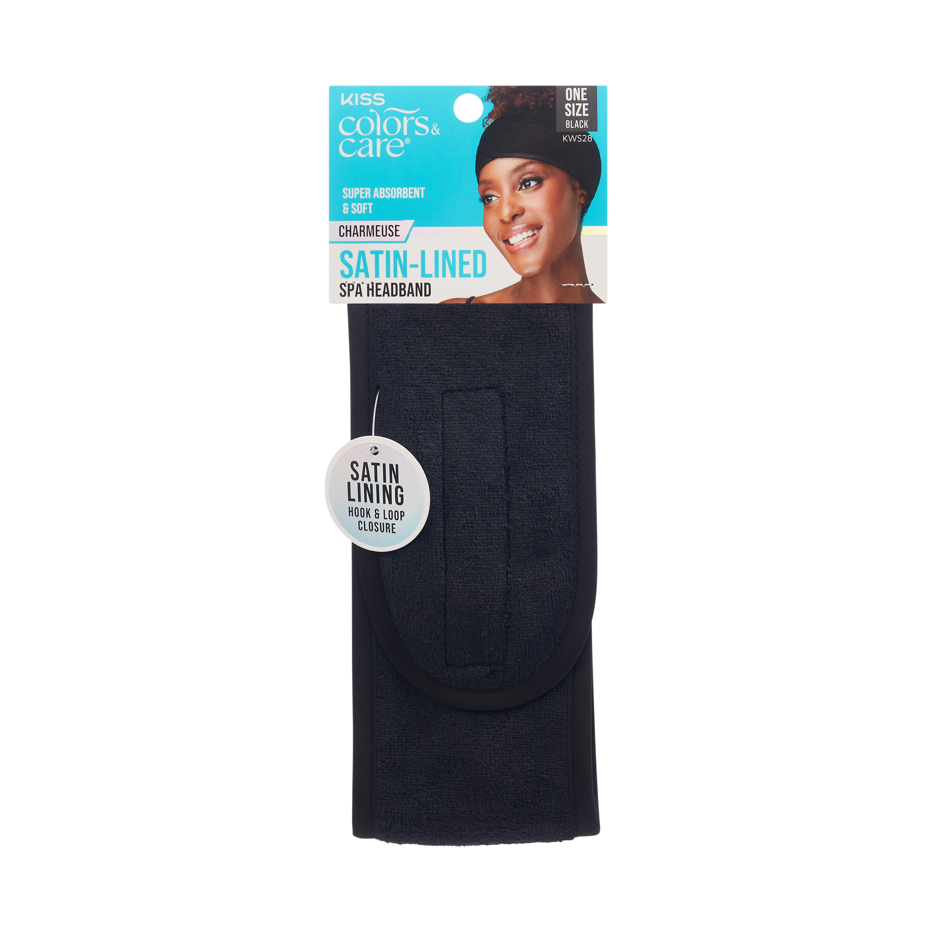 Black | Hook & Loop Closure | Satin-Lined Spa Headband