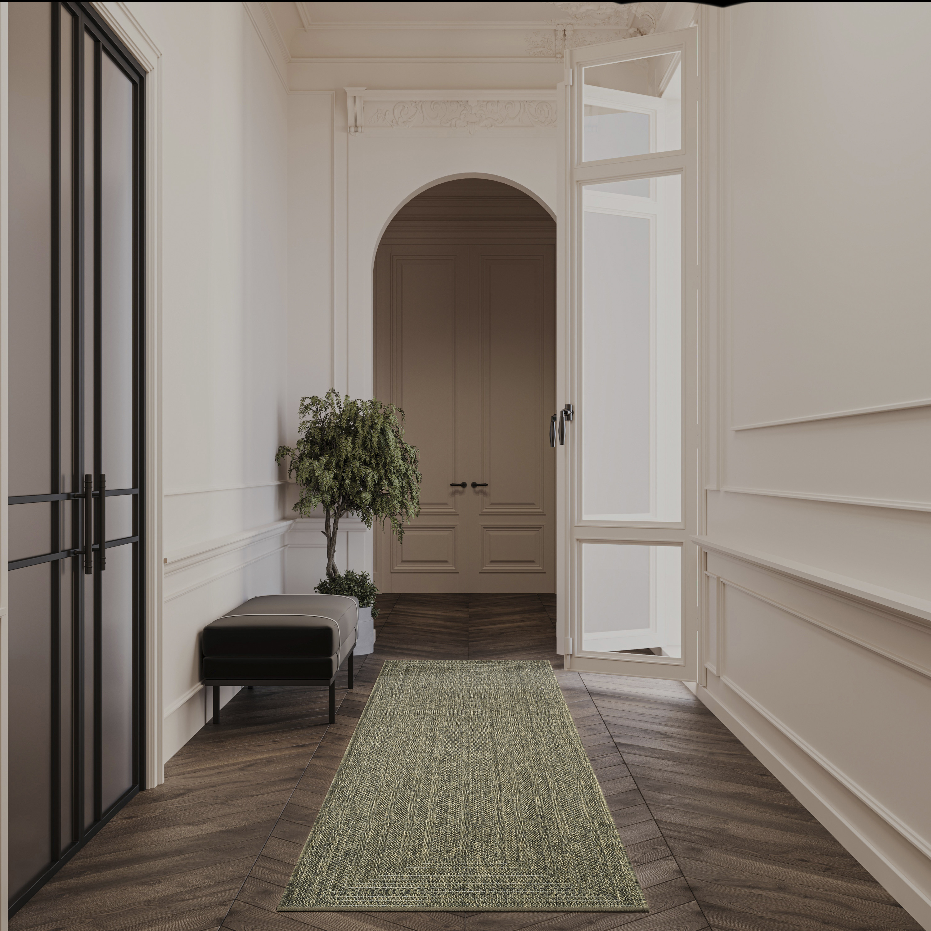 Nourison Tulum 2'2" x 8' Olive Outdoor Rug