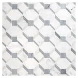 Pietra Visivo Collection Italian Carrara Light Select Polished, Blue De Savoi Polished, And Bardiglio Imperiale Polished 10×10 Lattison Mosaic Polished