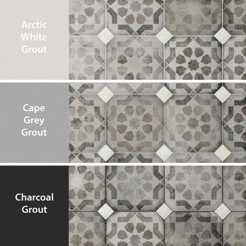 Laverton Octagon Deco Sombra with Taco Nieve 7-7/8 in. x 7-7/8 in. Porcelain Floor and Wall Tile