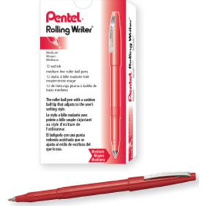 Rolling Writer Roller Ball Pen Medium Line, Red Ink, 12 Pack