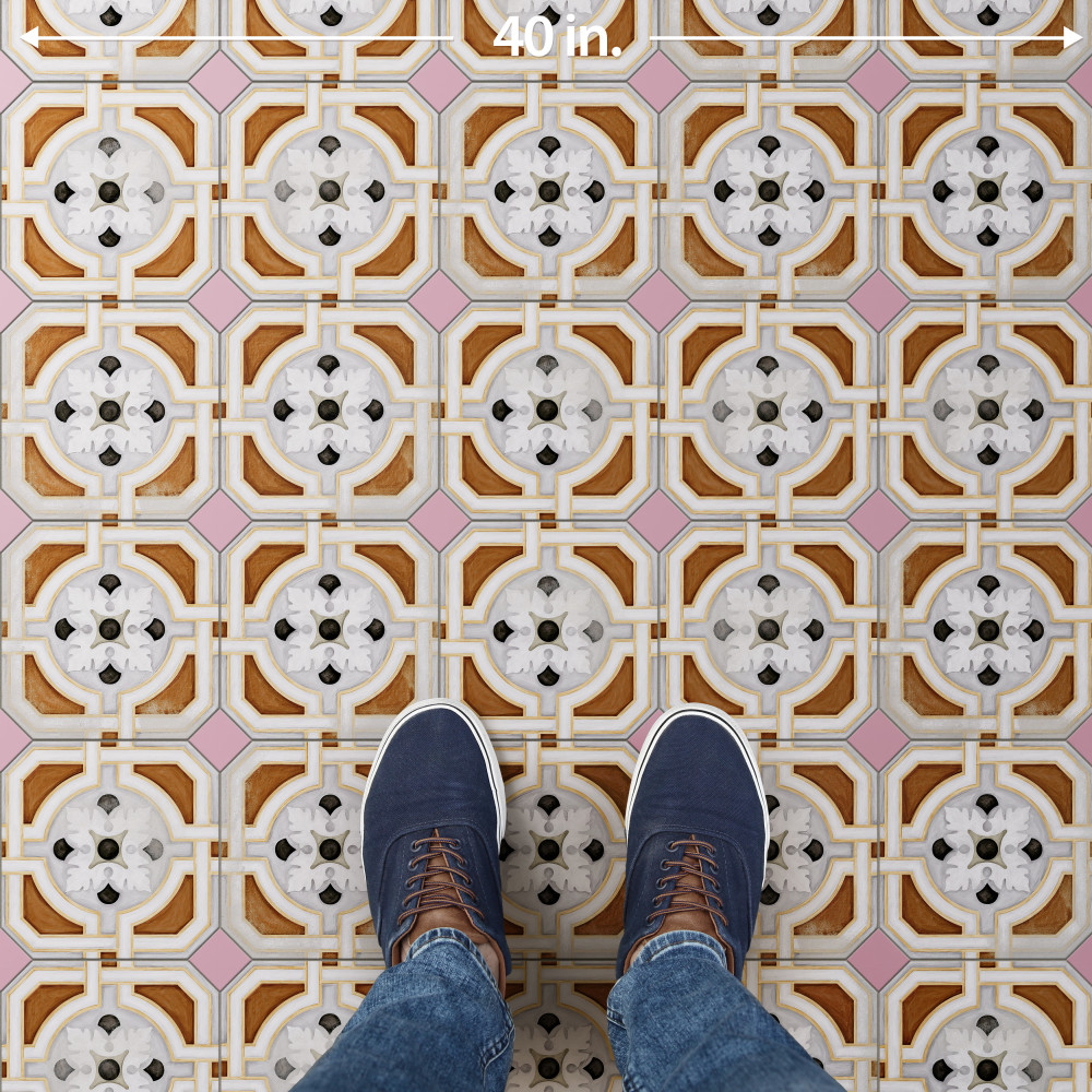 Vaudeville Octagon Deco Zimer with Taco Pink 7-7/8 in. x 7-7/8 in. Porcelain Floor and Wall Tile