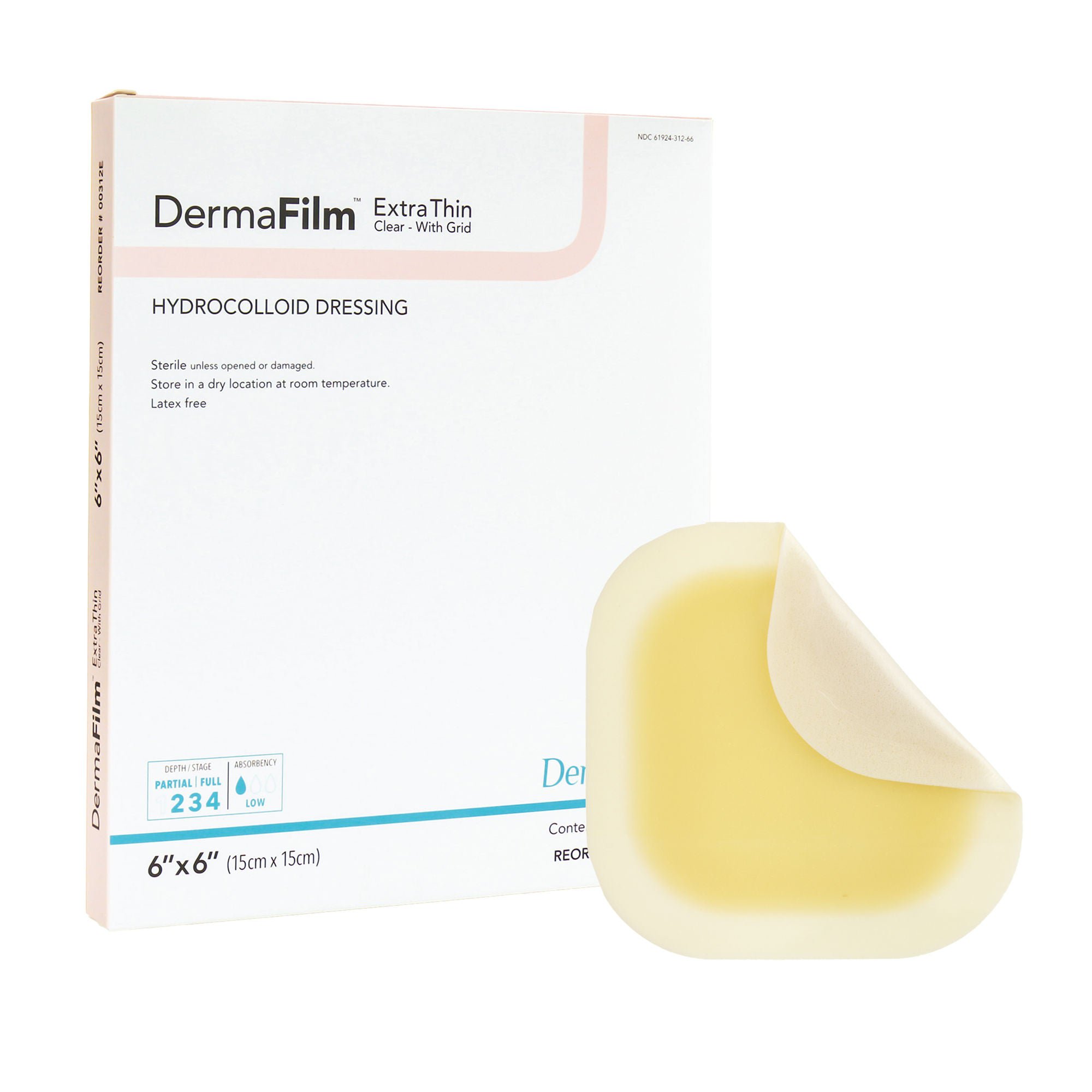 DermaFilm® Thin with Border Hydrocolloid Dressing, 6 x 6 Inch