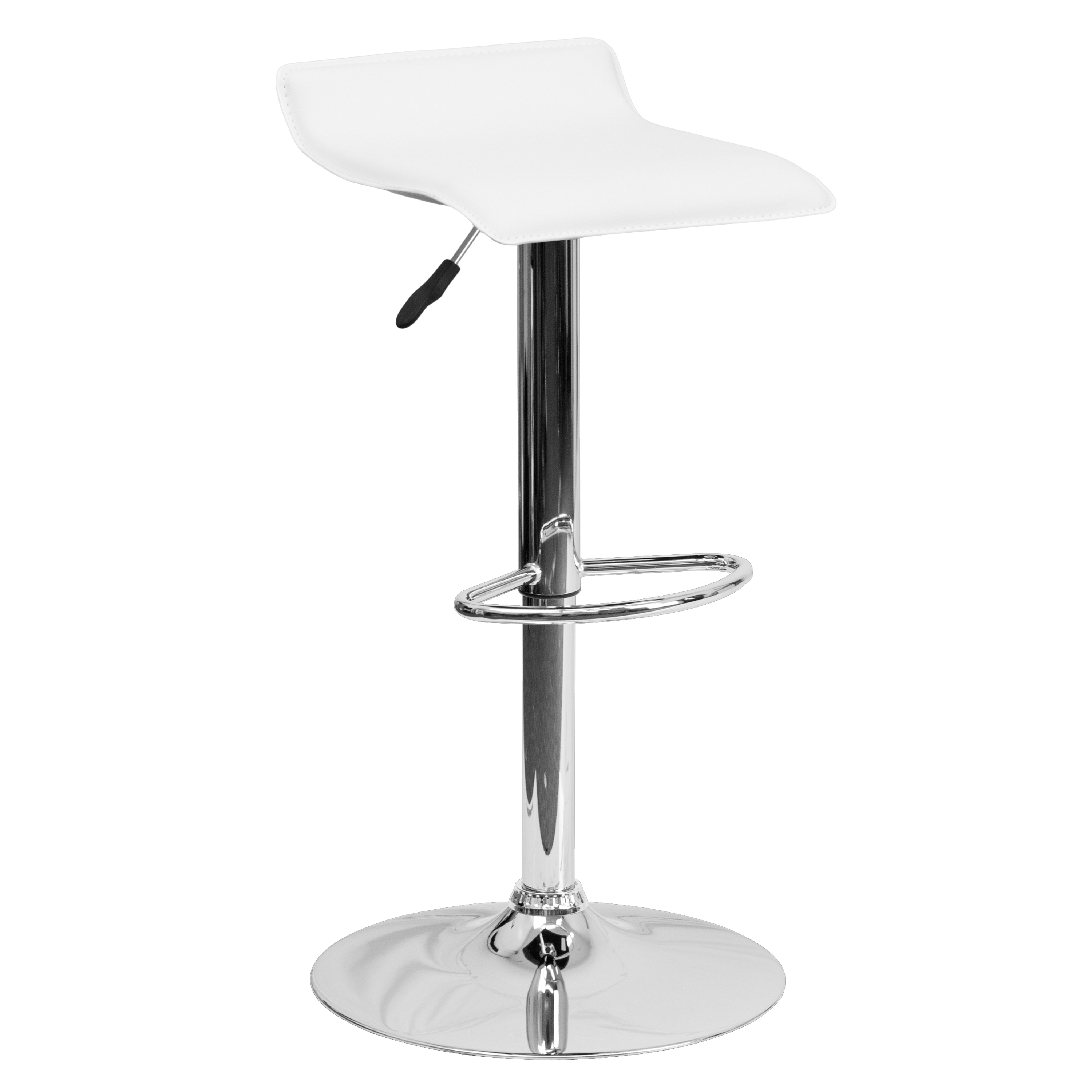 Taburete de bar de vinilo negro altura ajustable con asiento ondulado sólido - Imagen 23 de 31