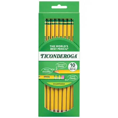 Ticonderoga Wood-Cased Pencils, Pre-Sharpened, #2 HB Soft, Yellow, 10 Count