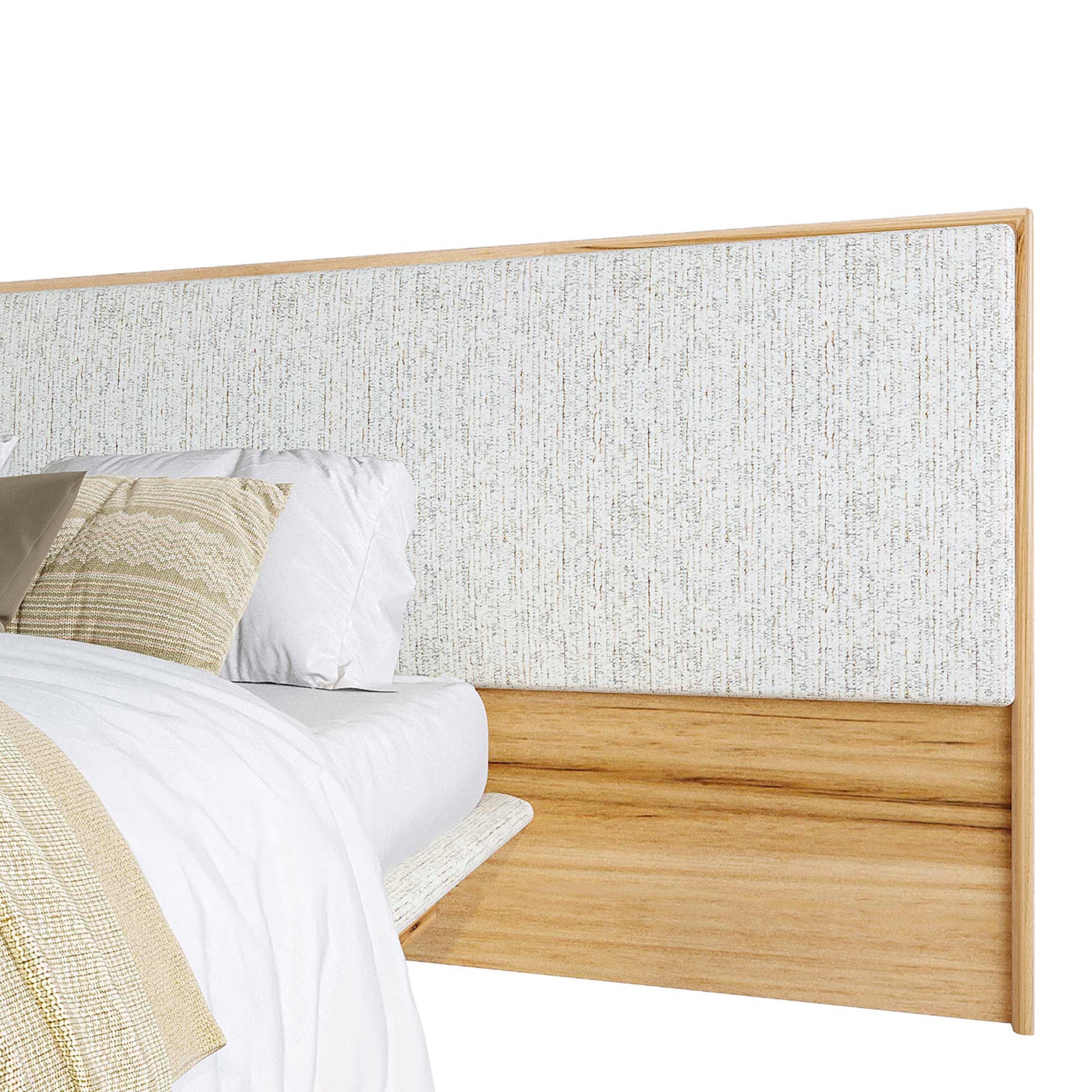 Detail image of the  Soho Bed Frame, W/ Extended Headboard & Upholstered Base, Light Ash-Montague Alabaster from Forty Winks