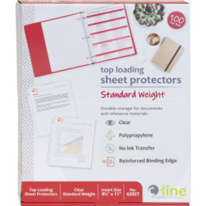 Standard Weight Poly Sheet Protectors, Clear, Top Loading, 11" x 8-1/2", box of 100