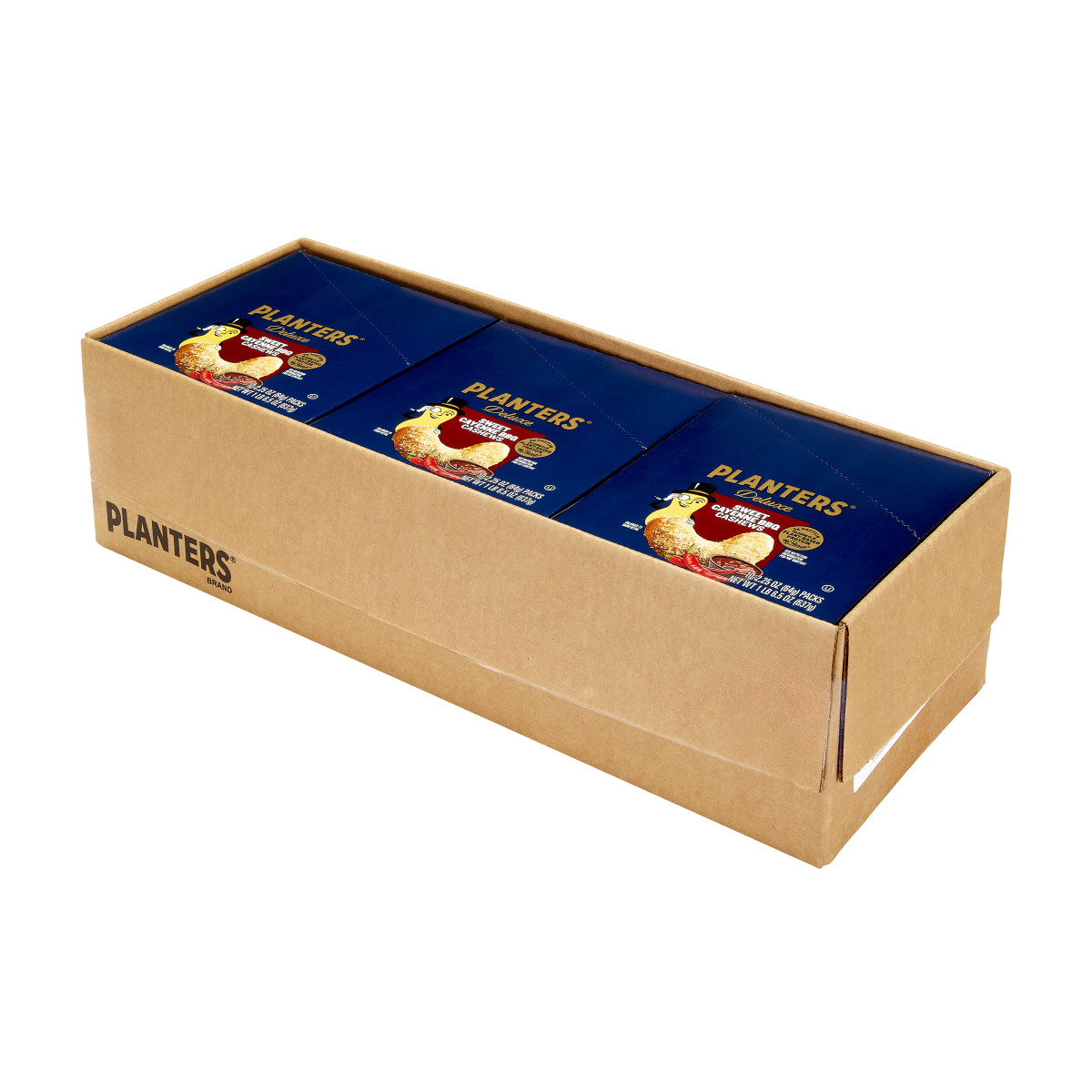 PLANTERS(r) Sweet Cayenne BBQ Cashews Tube 30/2.25oz . C1RM - Front Right Open Case (Hi Res)