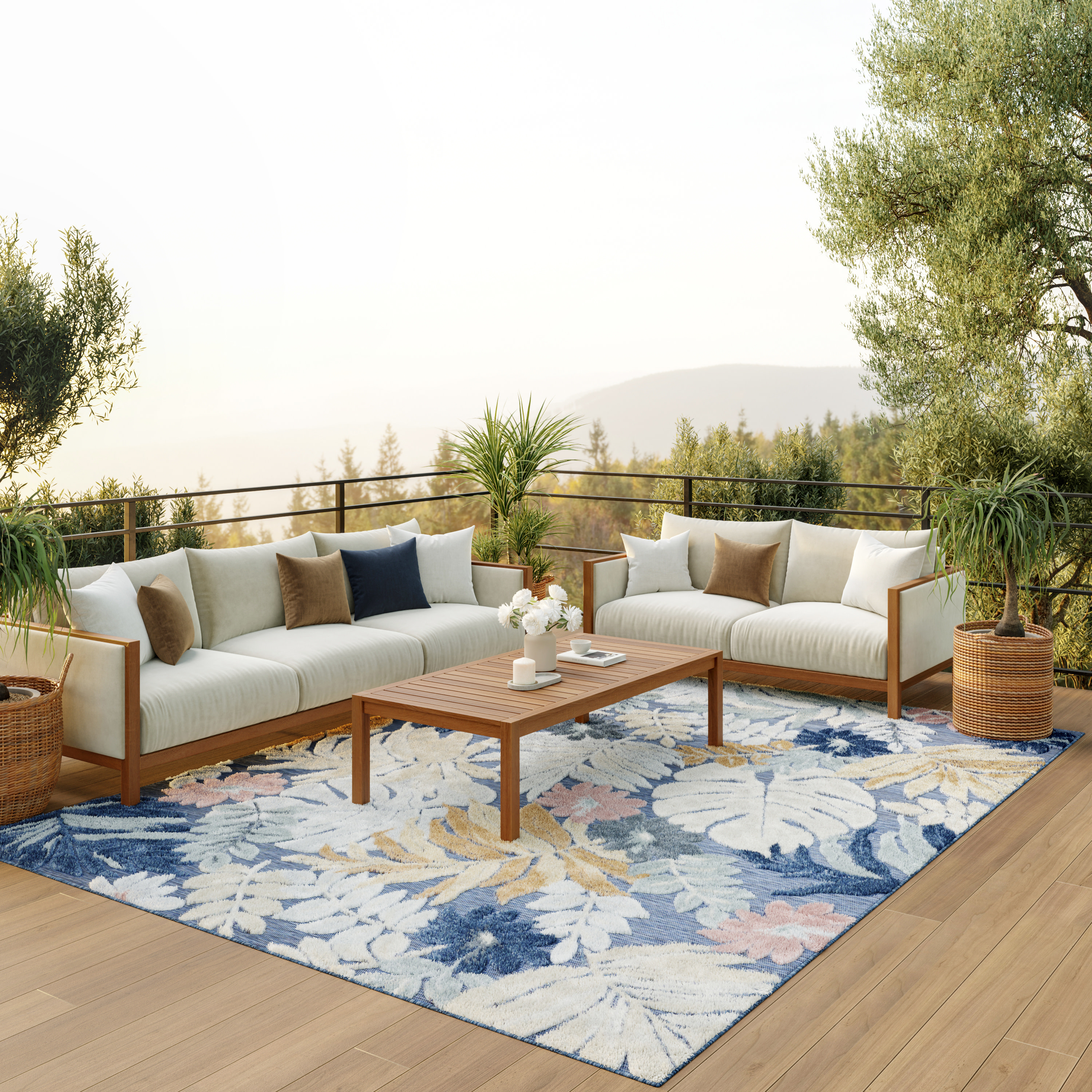 Nourison Suncoast 9' x 12' Denim Multicolor Tropical Rug