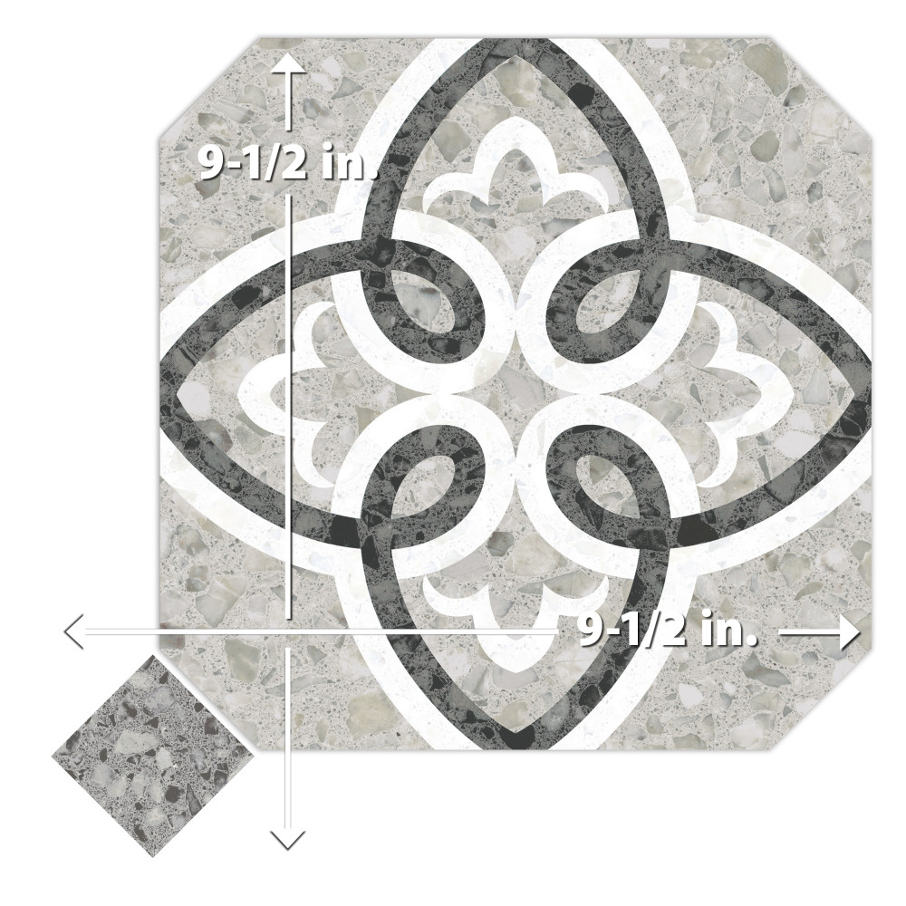 Riviera Octagon Garde Gris with Taco Nero 7-7/8 in. x 7-7/8 in. Porcelain Floor and Wall Tile
