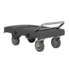 Flatbed utility dolly in dark gray with 6” pneumatic wheels, straps and chrome-plated handle