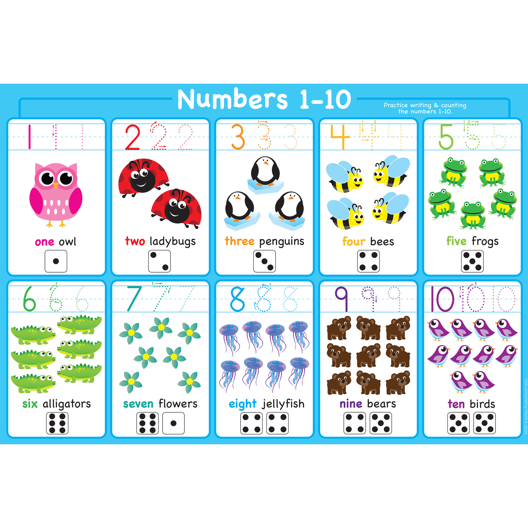 Ashley Productions Placemat Studio Smart Poly 1-10 Numbers Learning Placemat, 13" x 19", Single Sided, Pack of 10