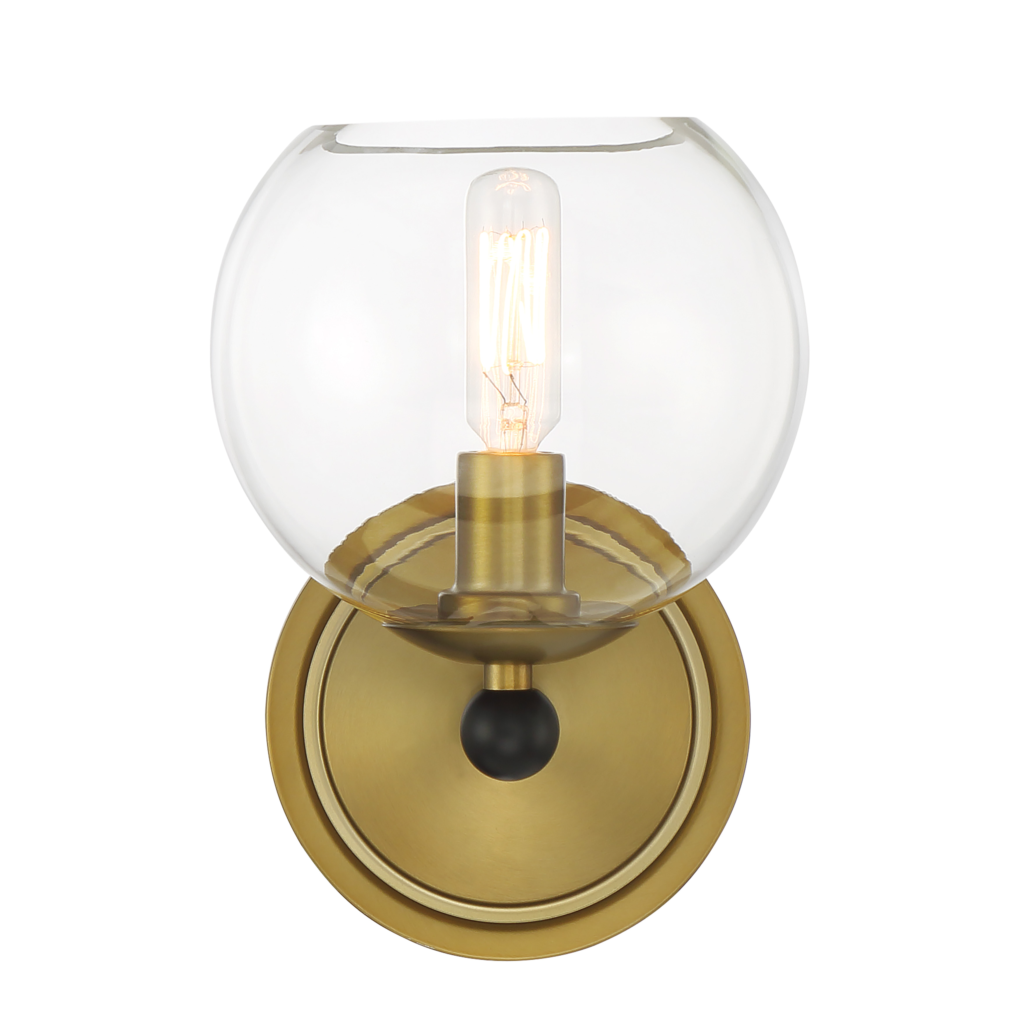 The Kearney Park wall sconce combines coal black steel with soft brass accents and clear glass for a sophisticated modern-industrial aesthetic. Its compact 8.75" height makes it ideal for hallways, bathrooms, and tight spaces. - alternate view
