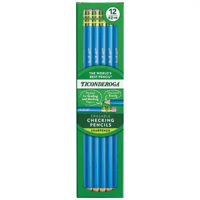 Ticonderoga Erasable Checking Wood-Cased Pencils, Pre-Sharpened, Blue, 12 Count