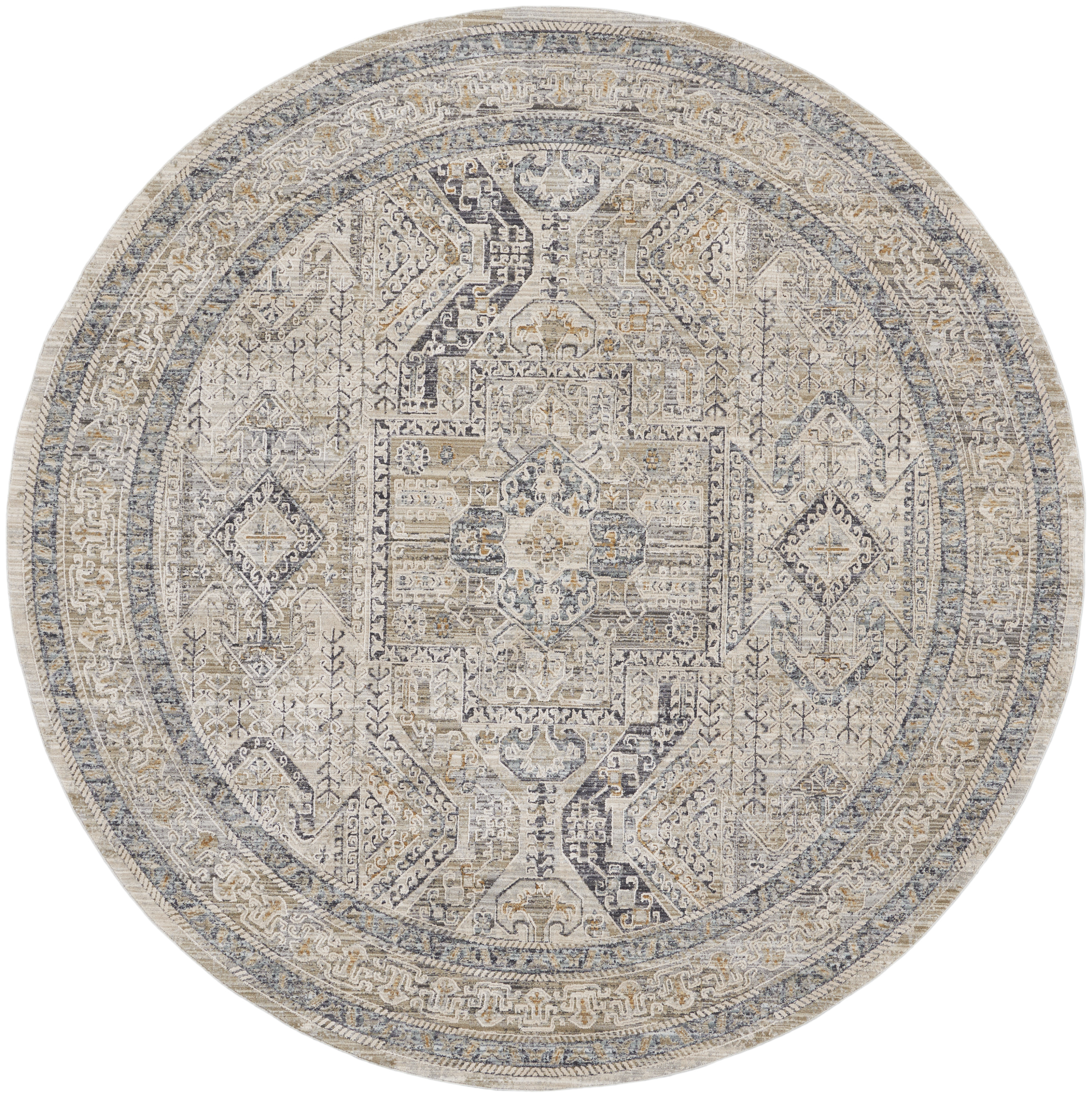 Nourison Lynx 7’10” x Round Ivory Grey Blue Vintage Indoor Rug