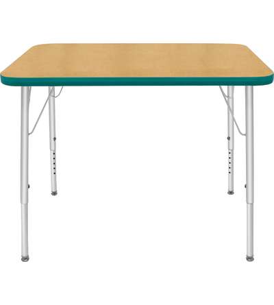 Creative Colors® Activity Table, Rectangle, 24" x 48", Maple Top Color, Teal Edge Color, Standard Leg Height, Platinum Silver Le