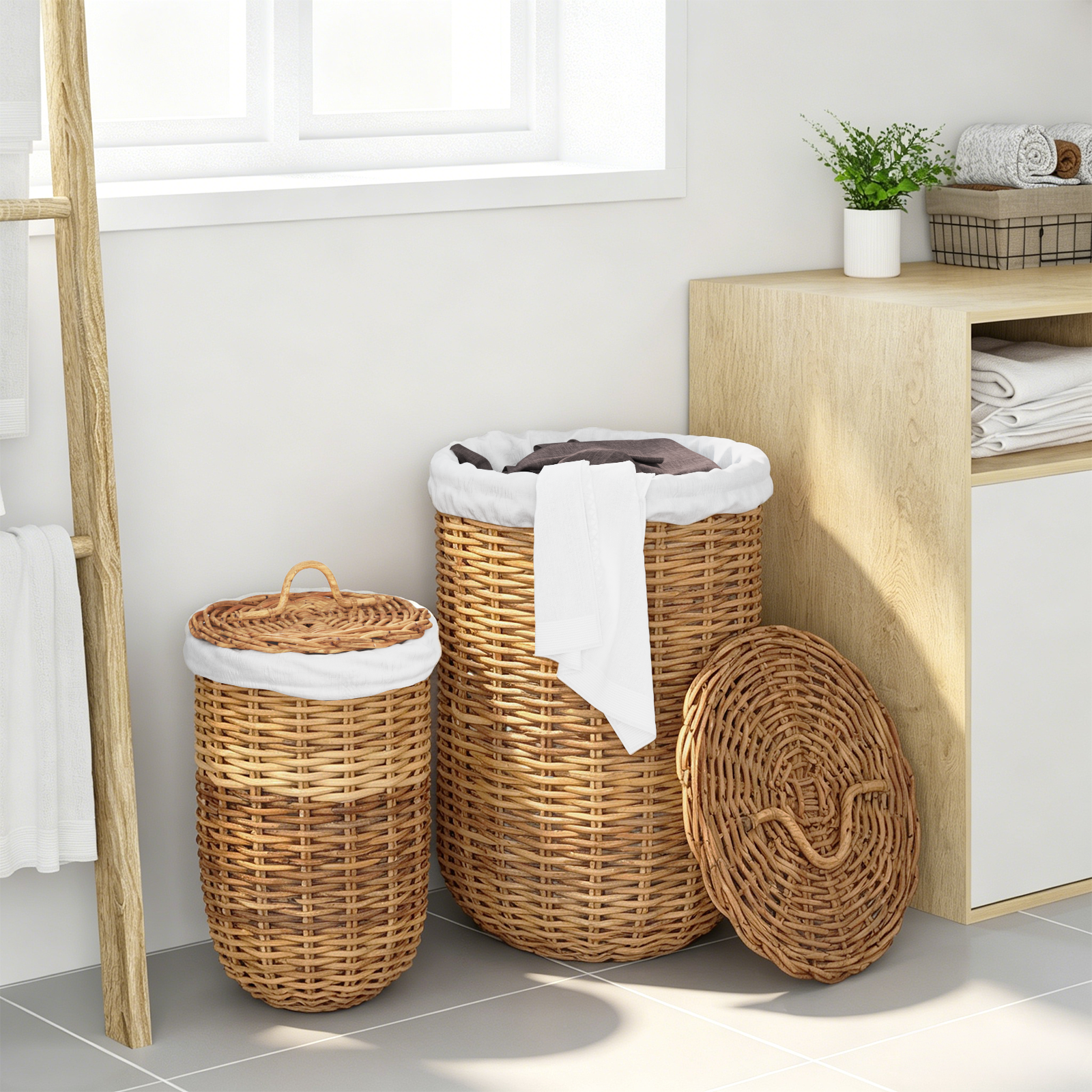 vidaXL Wäschekorb 2 pcs Braun Kubu Rattan – Bild 3