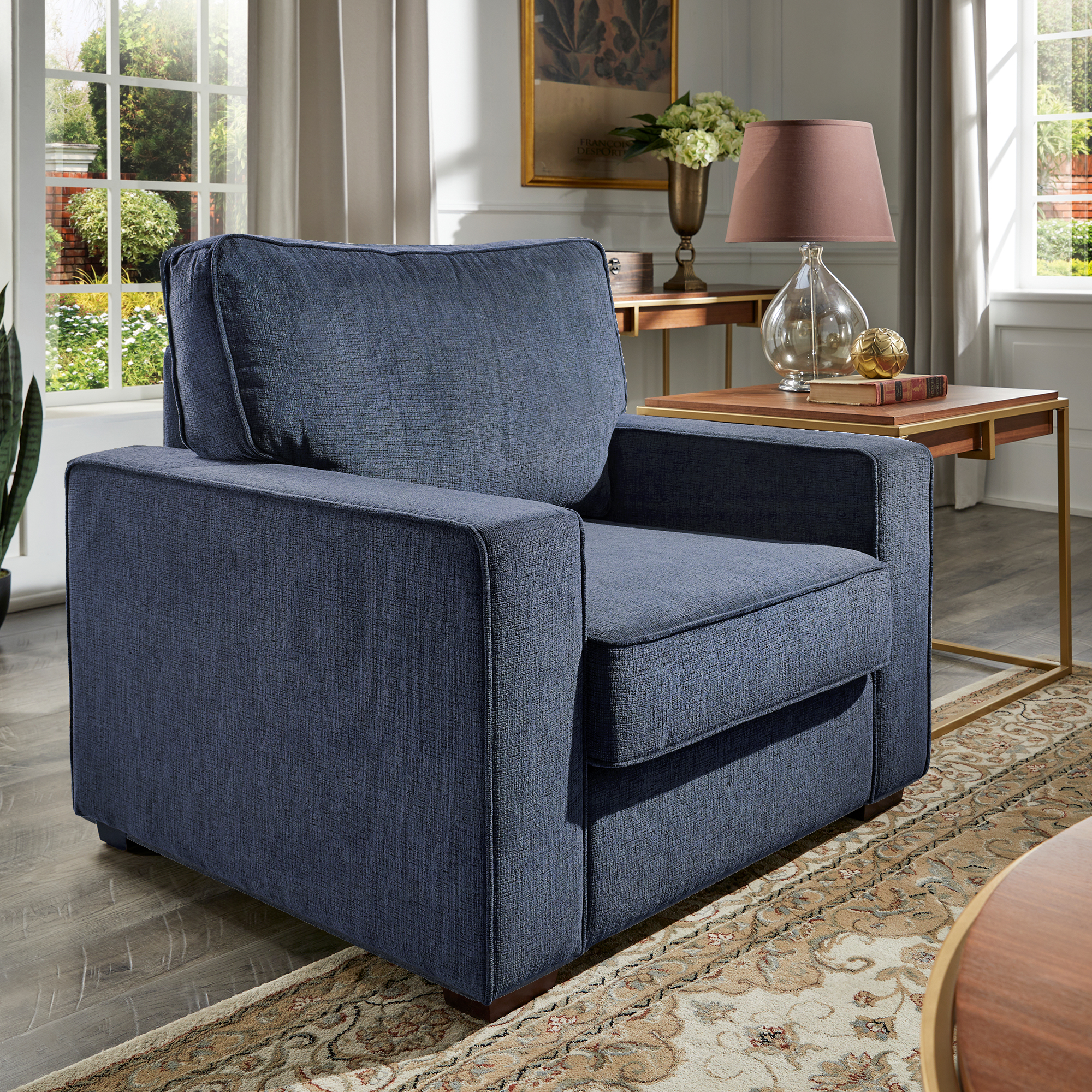 Modern Fabric Upholstered Square Arm Sofa