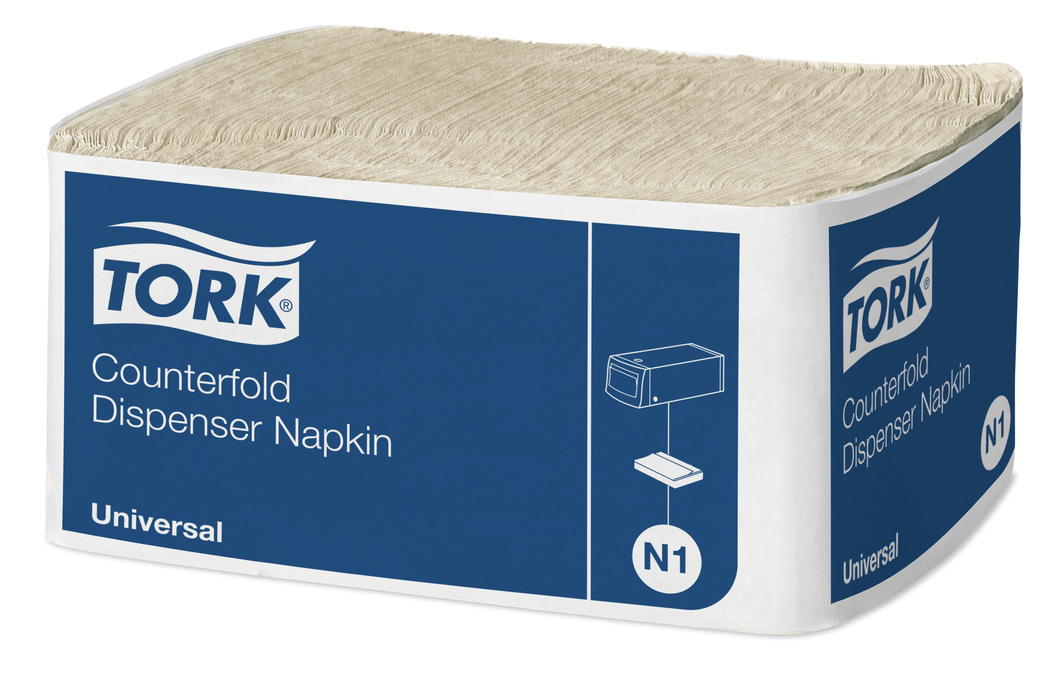 Dispenserservietter, 1 lag, Hvid, 33x30 cm, 7200 stk, Tork Counterfold N1