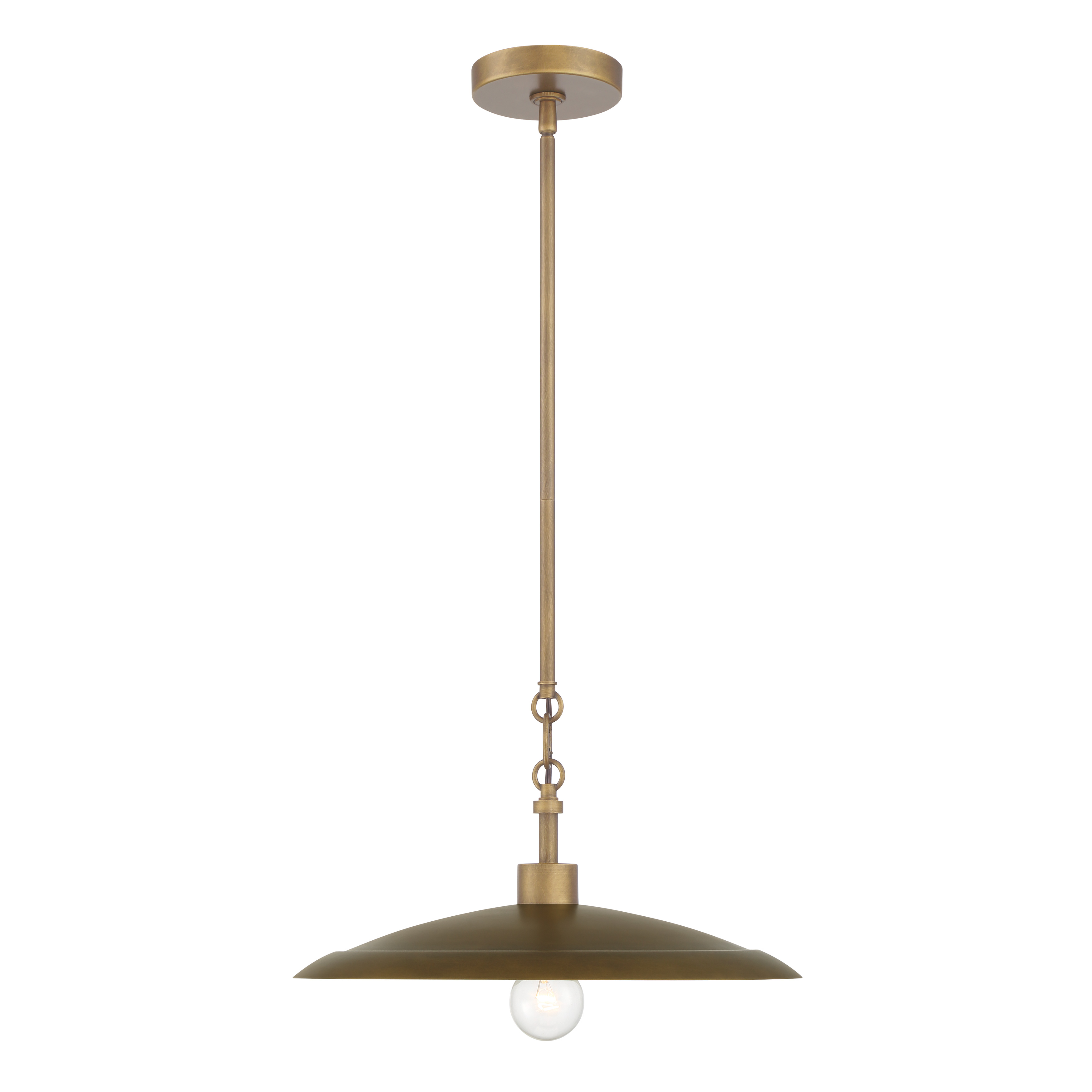 The York pendant combines traditional styling with versatile brass finish. At 16" wide, it's perfectly sized for kitchen islands, small dining areas, or entryways. The natural brass finish adds warmth and character. - alternate view
