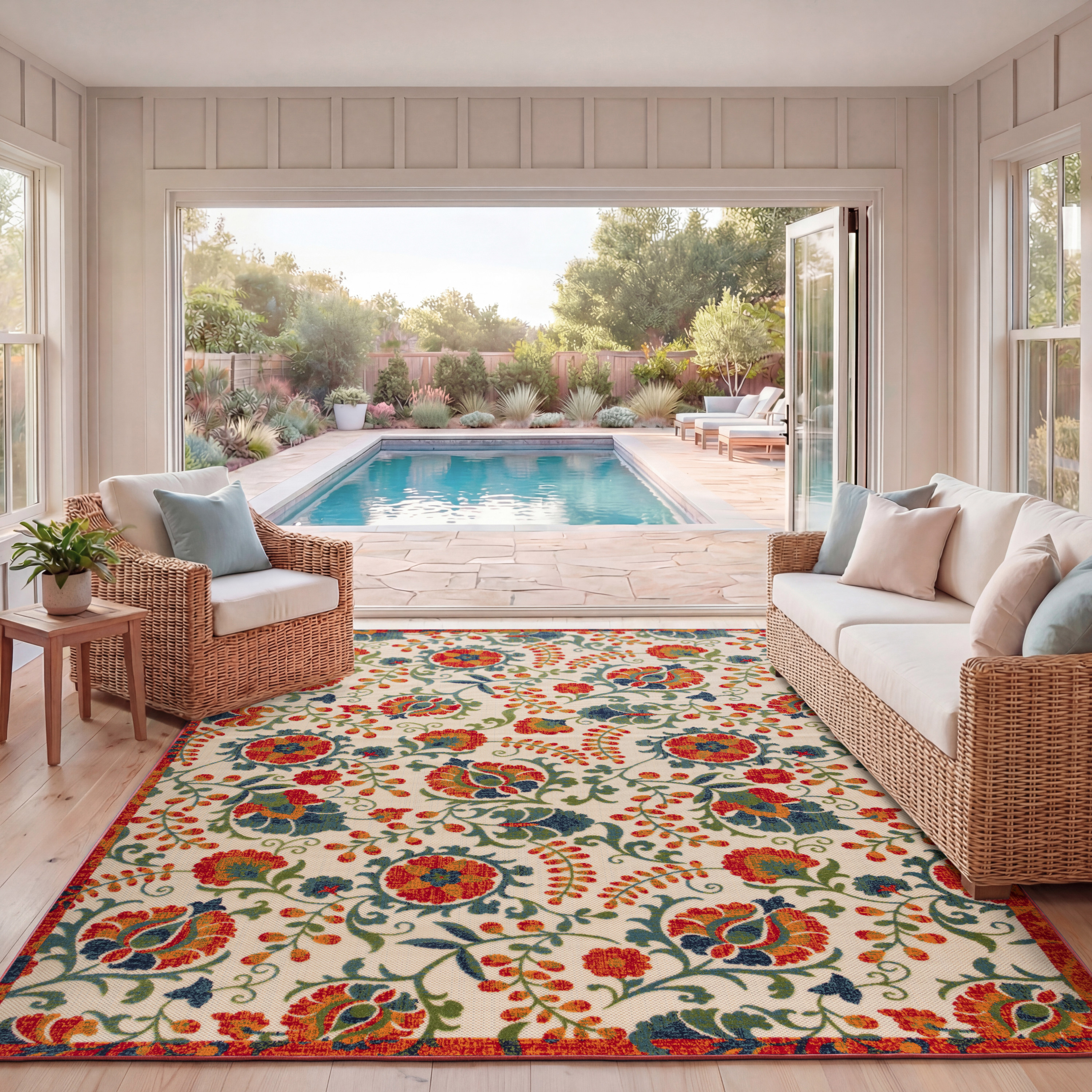 Nourison Aloha 7'10" x 10'6" Red Multicolor Farmhouse Rug