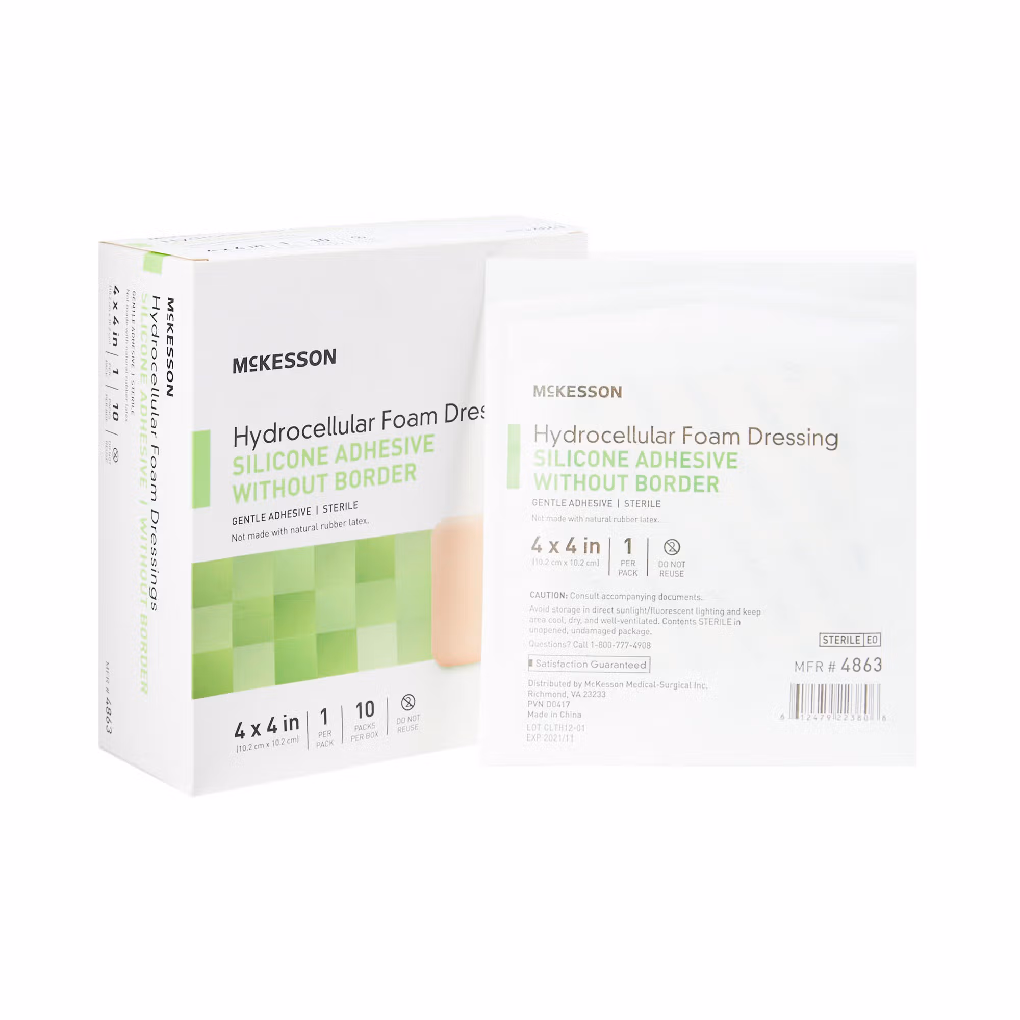 McKesson Silicone Gel Adhesive without Border Silicone Foam Dressing, 4 x 4 Inch