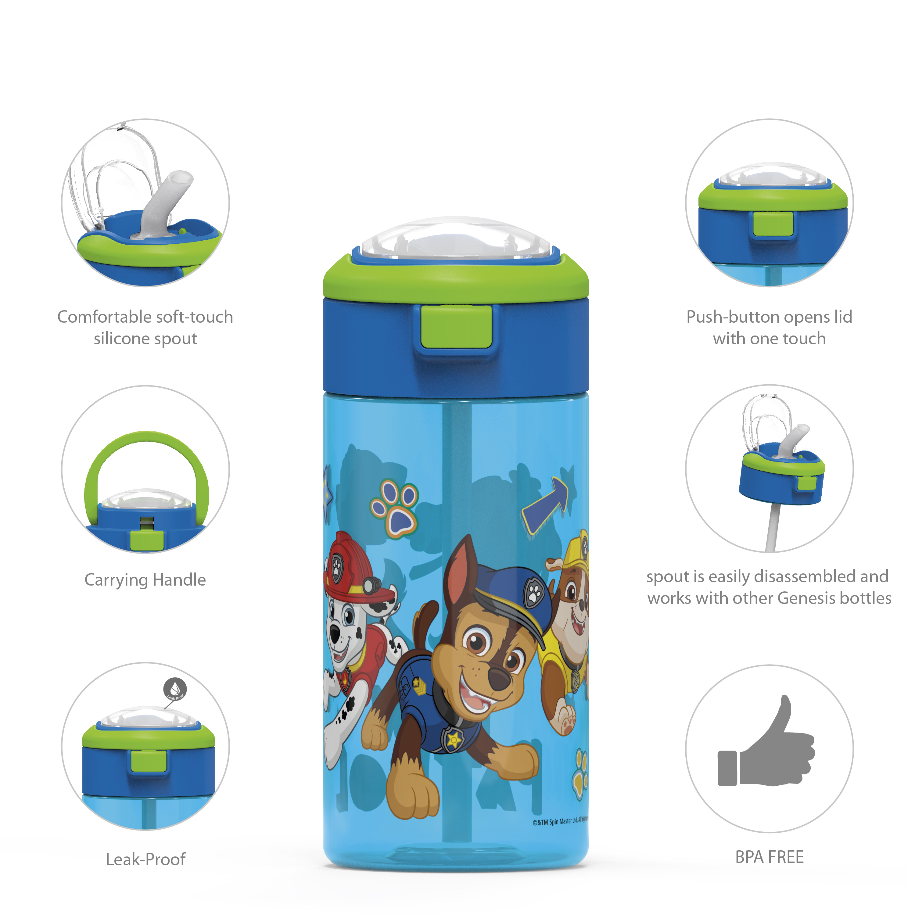 Paw Patrol 18 ounce Reusable Plastic Water Bottle with Push-button lid, Chase, Marshall & Rubble slideshow image 5