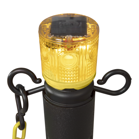 ChainBoss Stanchion - Black Fillable with Yellow Chain with LED Lights 8