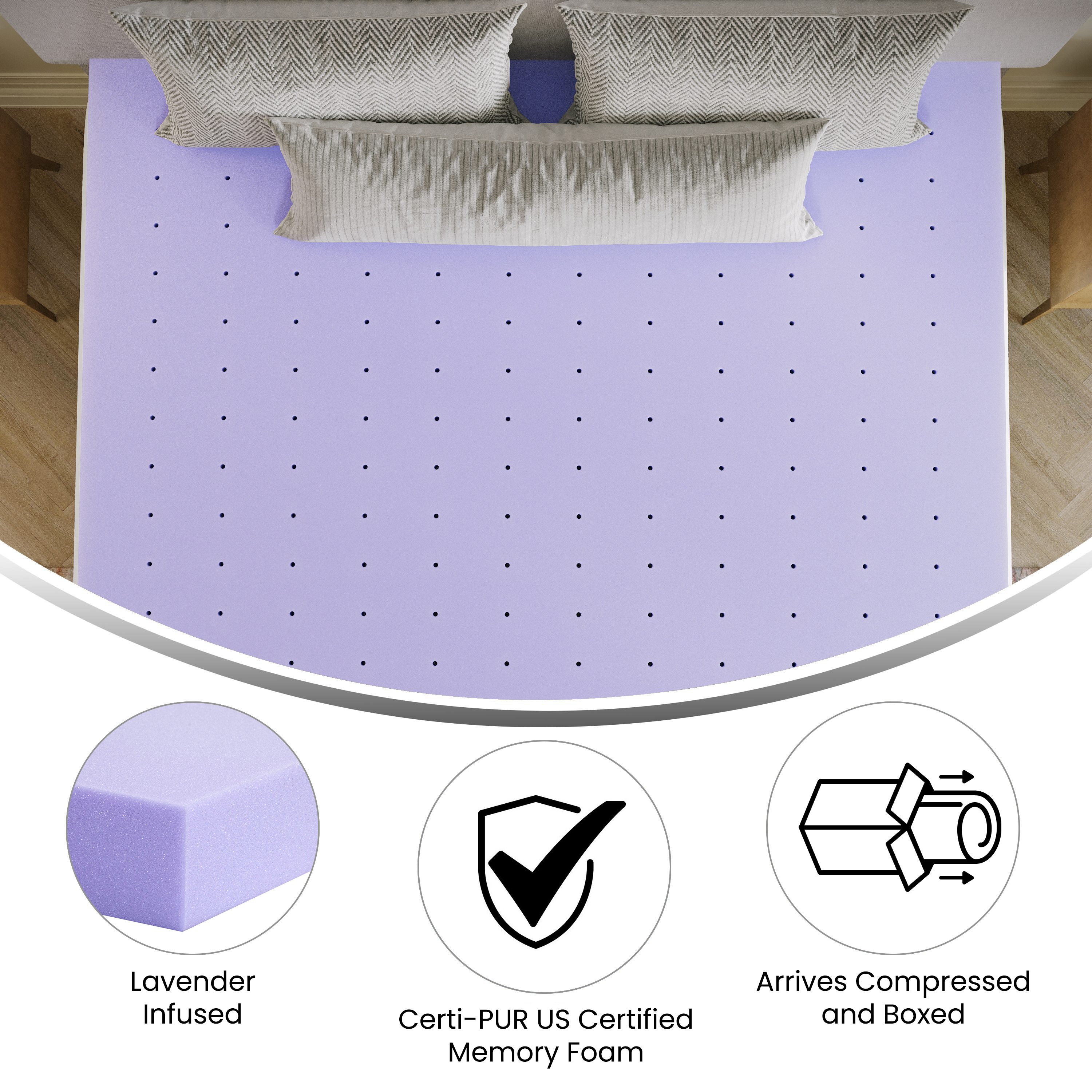 Astor 3" Memory Foam King Size Mattress Topper with Lavender Infused, CertiPU... - Picture 5 of 41