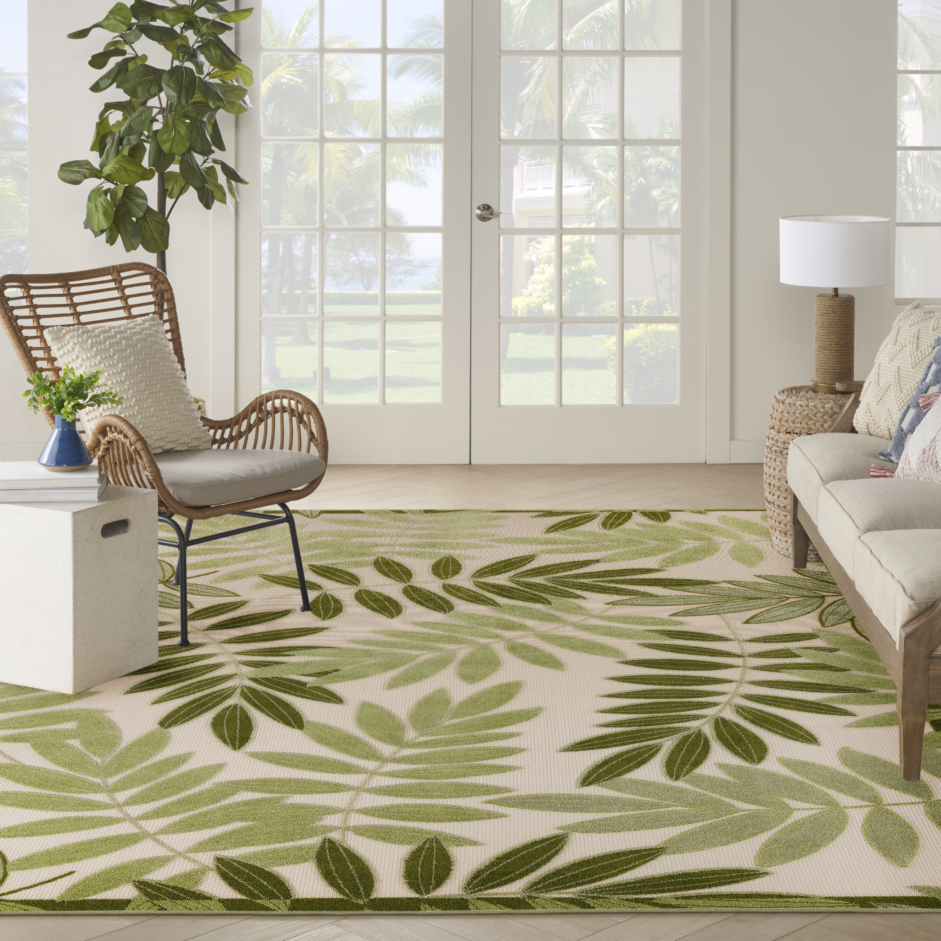 Nourison Aloha 7'10" x 10'6" Ivory Green Outdoor Rug